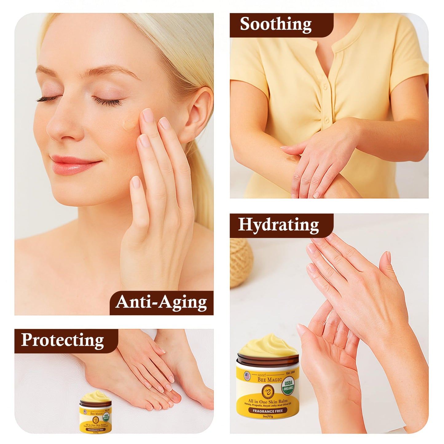 Sweet Bee Magic All In One Healing Organic Balm - Natural Skin Healing Cream, Beeswax Balm for Dry Skin, Face & Body Moisturizer - Certified Organic, All Natural Aid - 1 Jar (4oz) - Medaid International