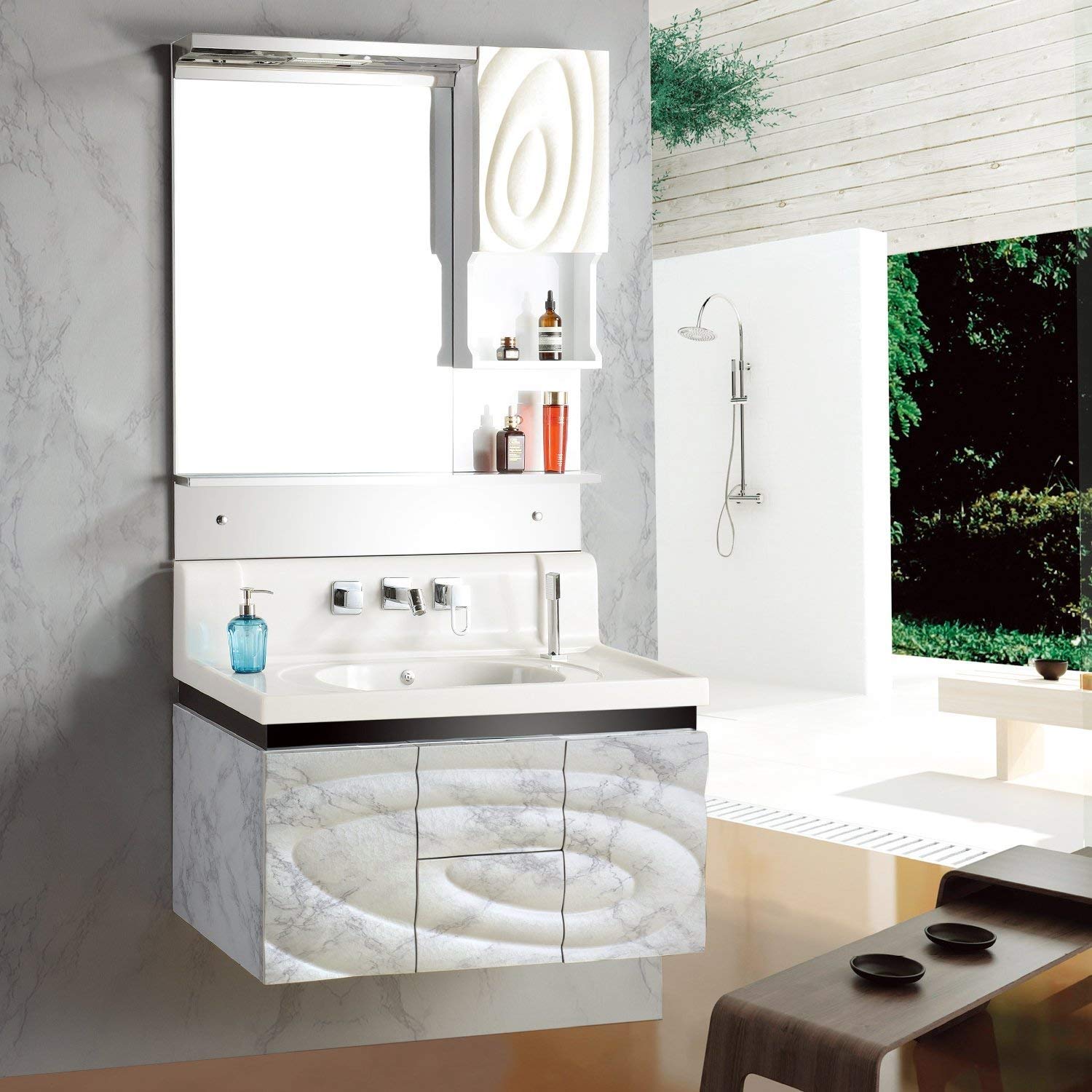 practicalWs Marble Paper Granite Gray/White Roll Kitchen Countertop Cabinet Furniture is Renovated Thick PVC Easy to Remove Without Leaving Glue Upgrade 17.71" x 196.8" - Medaid International