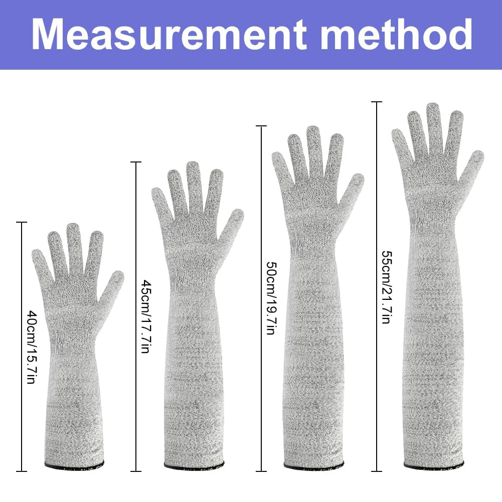 KASTWAVE Level 5 Cut Resistant Safety Gloves, Long Sleeve 45cm Protection for Kitchen and Heavy Duty Work, Food Grade Durable Gloves for Cooking, Gardening and DIY, Gray