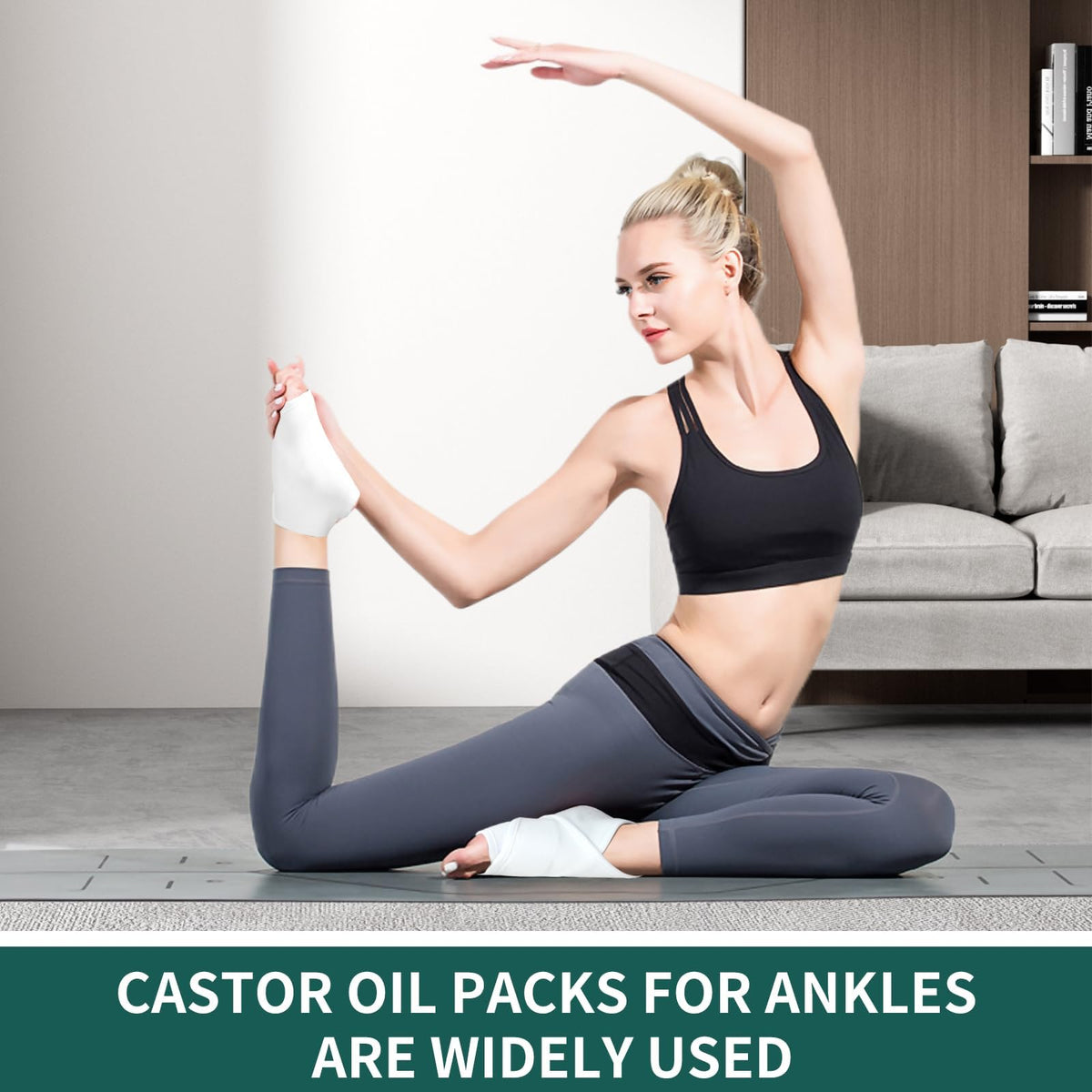 TERRIFI 2Pcs Castor Oil Pack Wrap for Ankle, Adjustable Ankle Wrap for Plantar Fasciitis Relief, Washable Reusable Plantar Fasciitis Brace Castor Oil Compress Pads for Women & Men Ankle Support, White