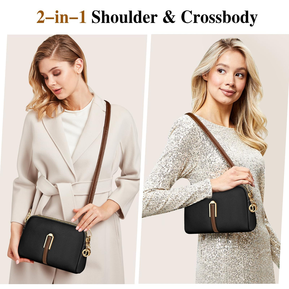 Crossbody Bag for Women, Leather Handbag & Shoulder Bag with Adjustable Wide Strap