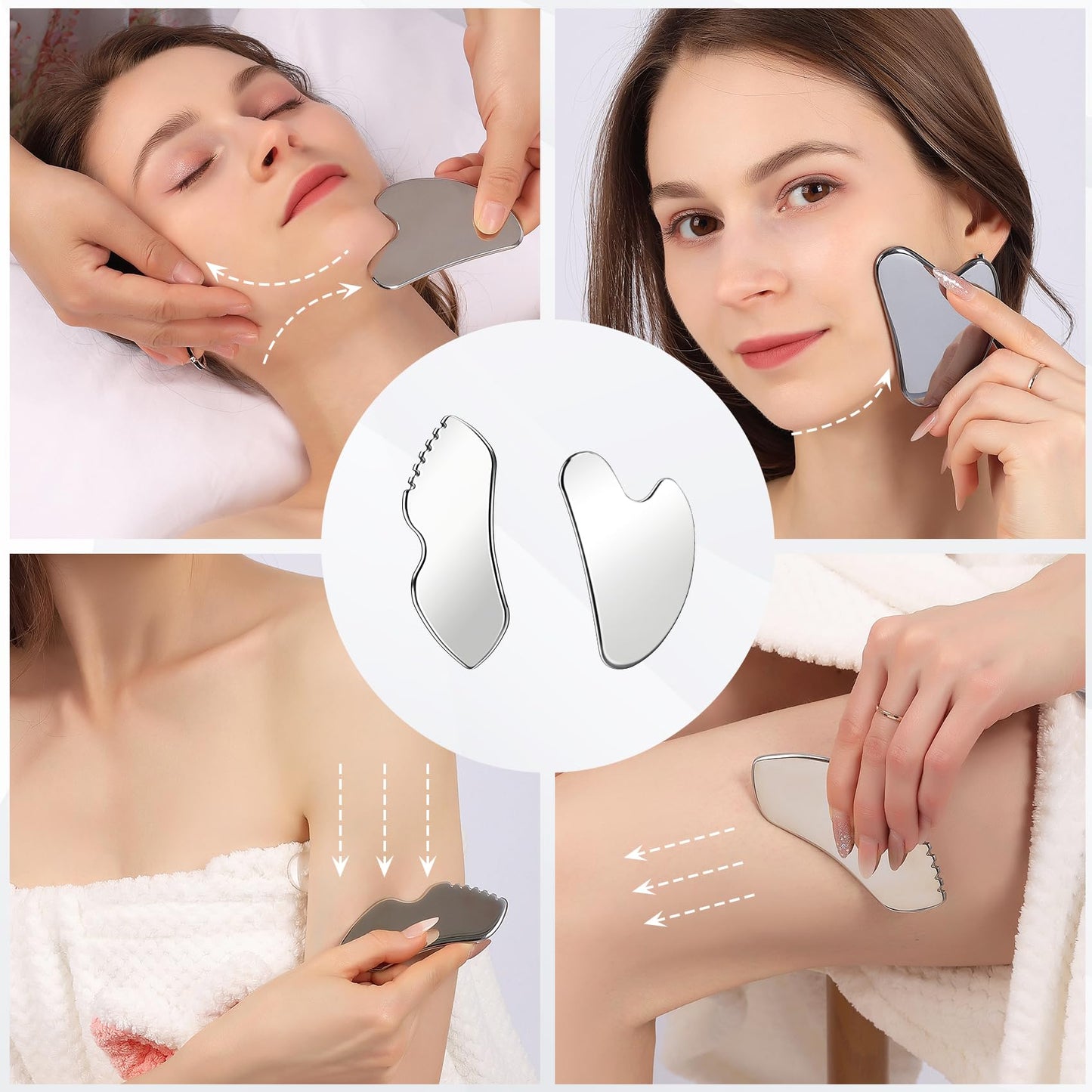 InfiniteRelax 2Pcs Stainless Steel Gua Sha Facial Tools Set, Metal Face Comb Detail Skin Care Tools, Body and Face Gua Sha Sculpting for Tighten Skin Lymphatic Drainage - Medaid International