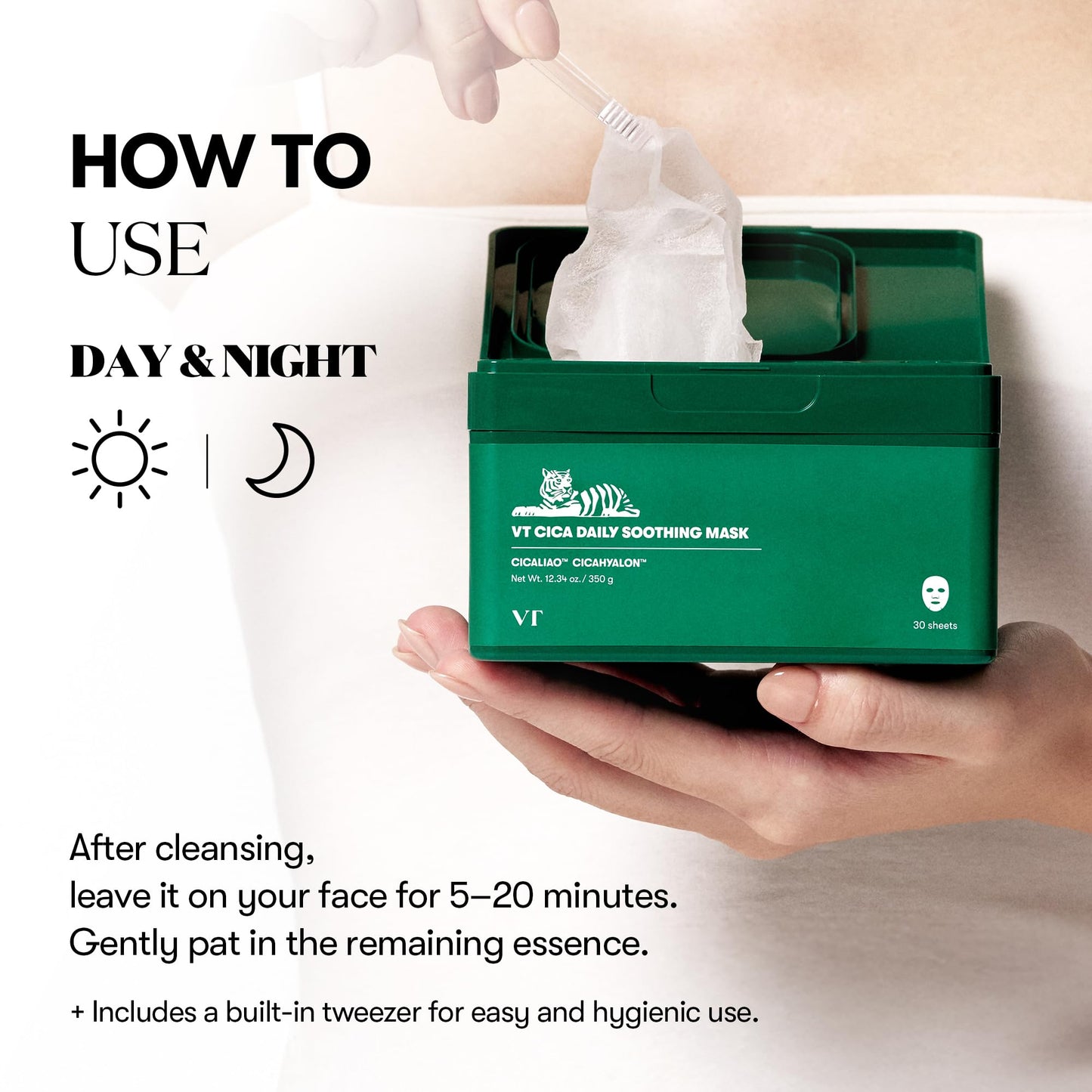 VT COSMETICS CICA Daily Soothing Mask 30 Sheets, Centella Asiatica & Hyaluronic Acid for Moisturizing & Hydrating, Instant Calm & Glow, Skin Softening Facial Mask, Korean Face Mask - Medaid International