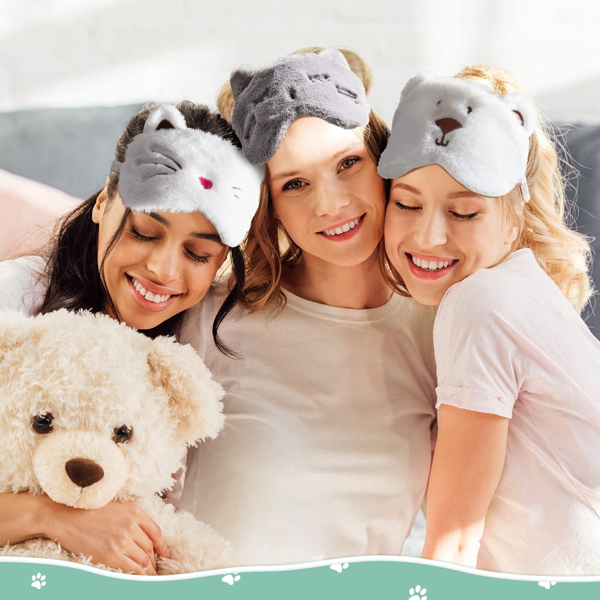 KASTWAVE Sleeping Eye Mask, Children Blackout Mask Cute Animal Design Adjustable Elastic Soft Mask Suitable for Women Children, Girls and Adults Travel Lunch Break Resting Eye Mask (3 Pieces)