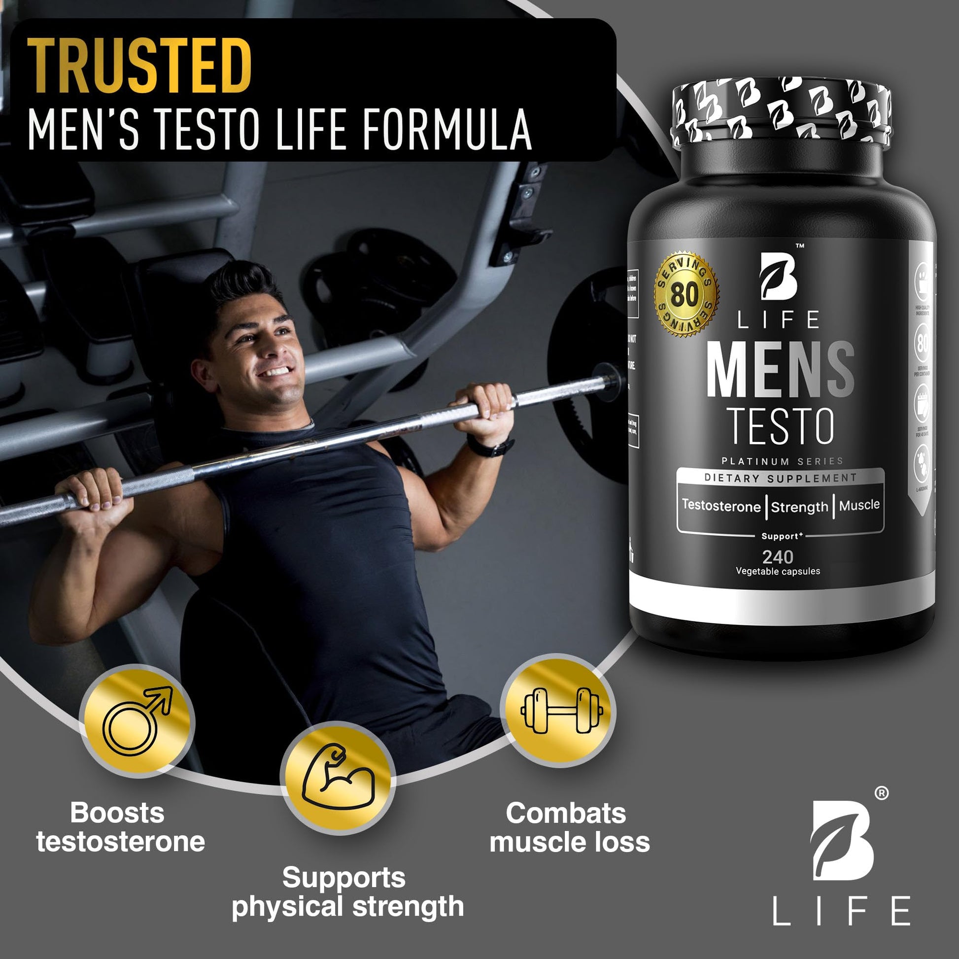 Testosterone Booster Supplement for Men | Boron Supplement for Men with Tribulus Terrestris, Black Maca, Horny Goat Weed, L-Arginine | Stamina, Endurance, Muscle Growth & Strength | 80 Servings - Medaid International