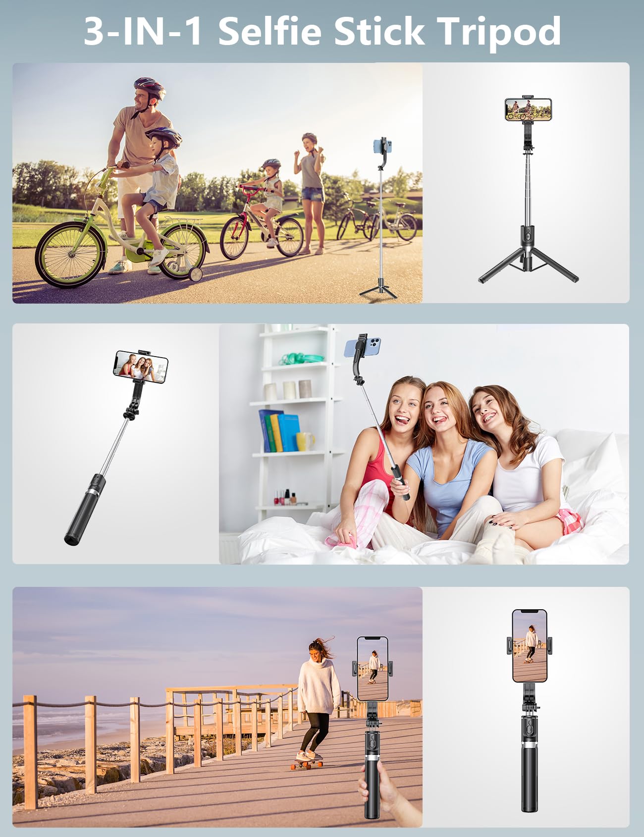 Selfie Stick Tripod with Light, 45'' Selfie Stick with Wireless Remote, Portable Phone Tripod Compatible with iPhone 16/15 Pro Max/15/14 Pro/14/13, Samsung S22/ S23 Ultra/Android Smartphone - Medaid International