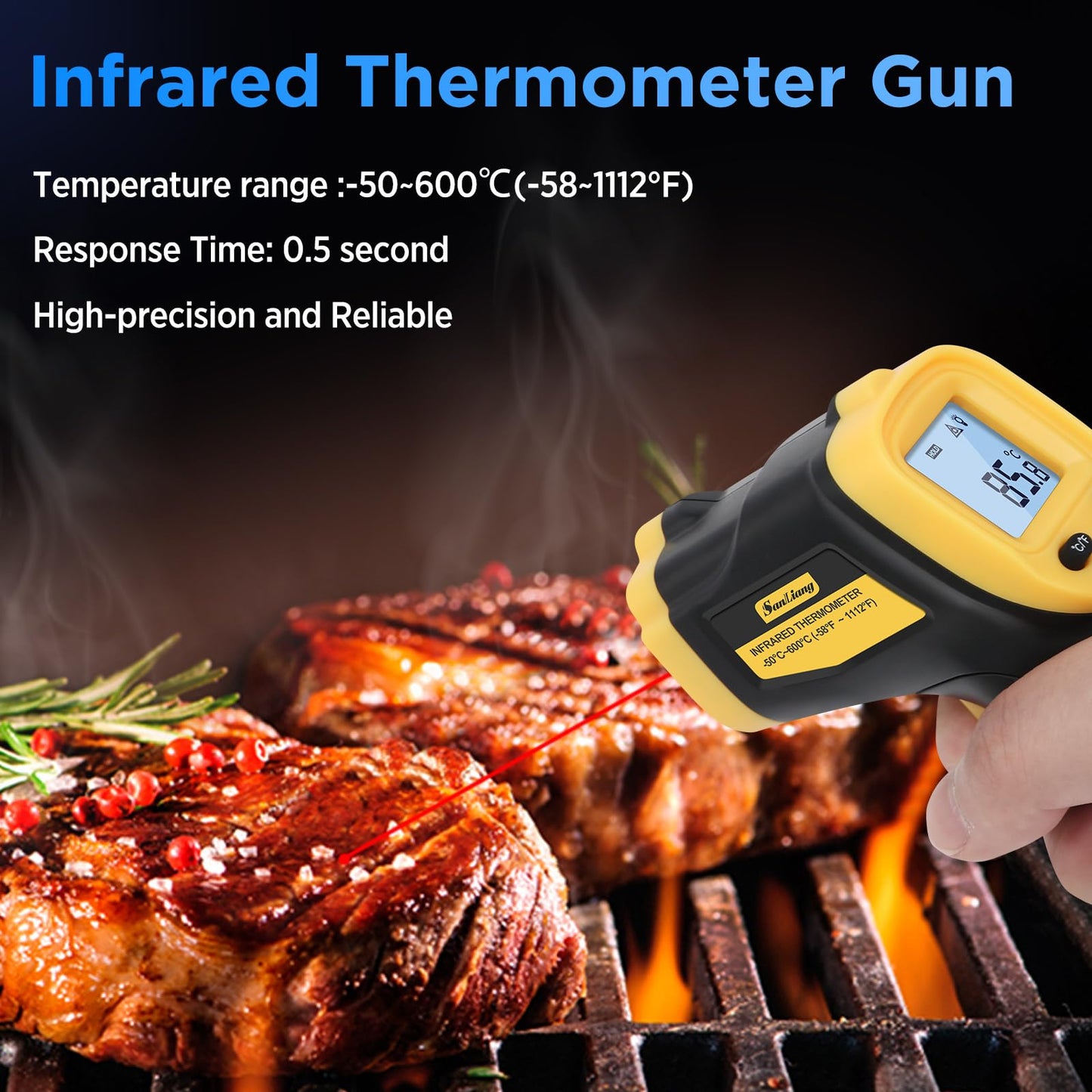 Sanliang Infrared Thermometer Laser Temperature Gun -58℉ to 1112℉ with Adjustable Emissivity & Max and Min Measure Laser Digital IR Thermometer Gun Temp IR Surface Tool Heat Temp Gun for Cooking. - Medaid International