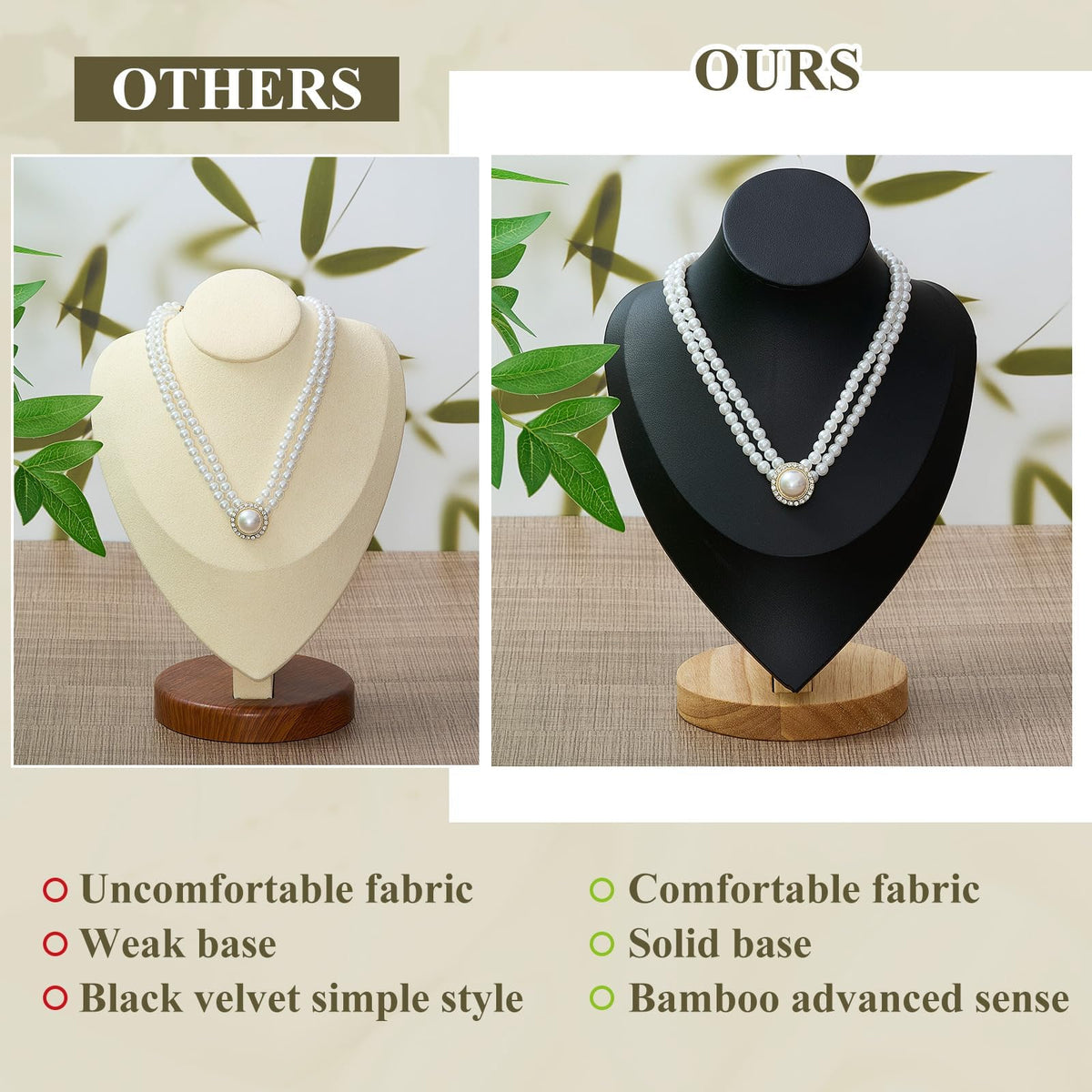 KASTWAVE 2 Pack Black Bamboo Necklace Bust Display Stand (9.2×6.1 Inch), Jewelry Display for Necklaces/Pendants/Earrings | Home Organizer & Retail Vendor Stand for Trade Shows & Boutiques