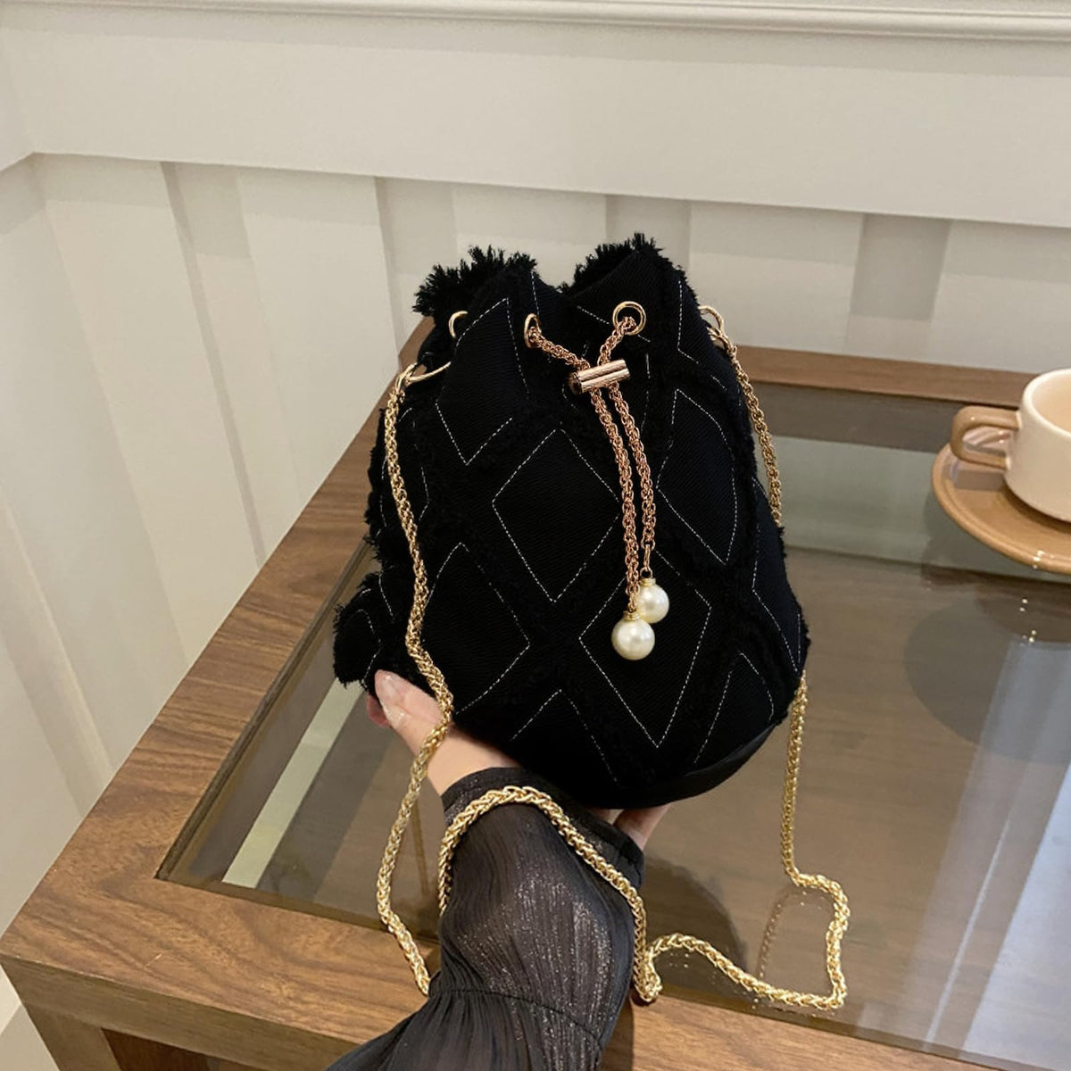 Denim Bucket Bag for Women, Drawstring Crossbody Purse, Jean Hobo Shoulder Bag, Versatile Handbag for Commuting, Shopping and Dating Occasions