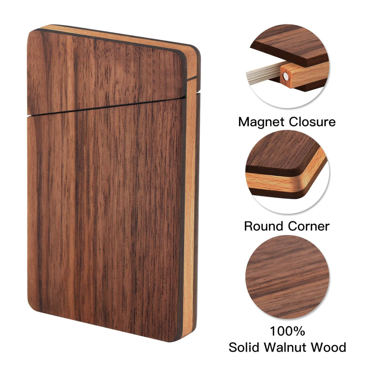 Kastwave Wooden Business Card Case, Portable Wood Holders, Black Walnut Solid Slim Gift For Men Pocket Holder