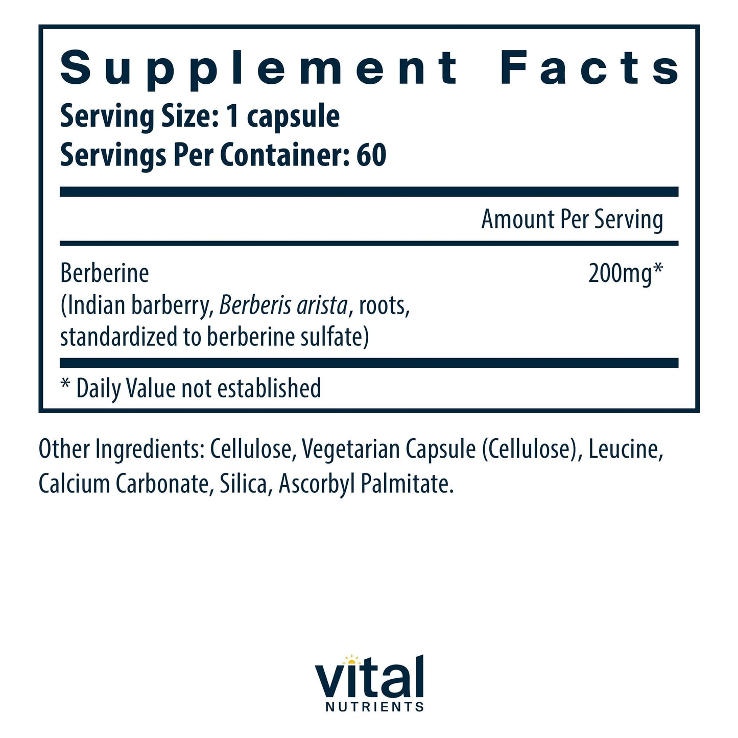 Vital Nutrients Berberine | Supports Healthy Bowel Function and Normal Triglyceride Levels | Vegan Supplement | Gluten, Dairy and Soy Free | 200 mg | 60 Capsules - Medaid International