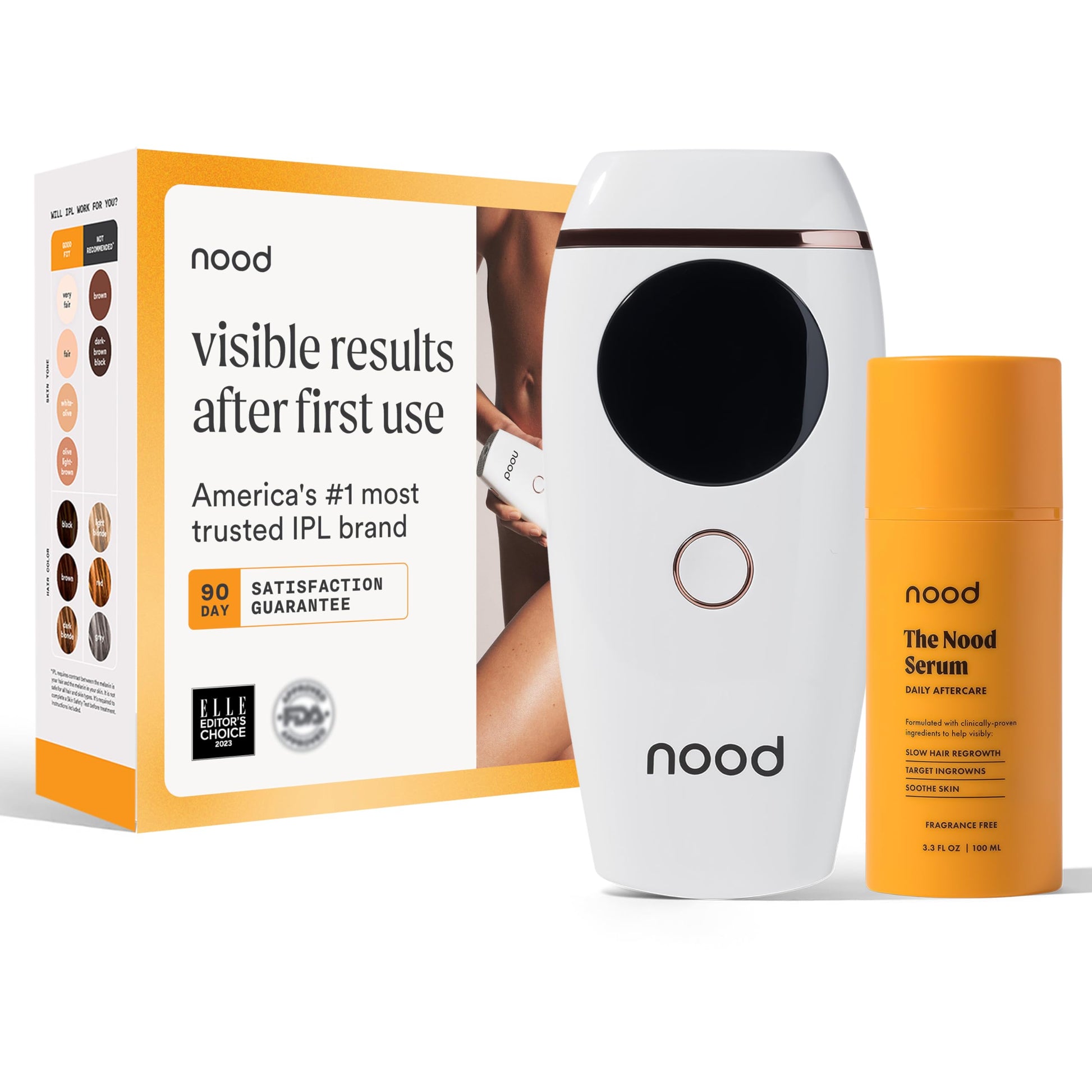 NEW Nood™ Flasher 2.0 + Serum — IPL Laser Hair Removal Device for Women & Men with After Shave to Treat & Prevent Ingrown Hairs, Bumps Slowing Hair Regrowth — Pain-Free IPL Hair Removal — Gloss White - Medaid International