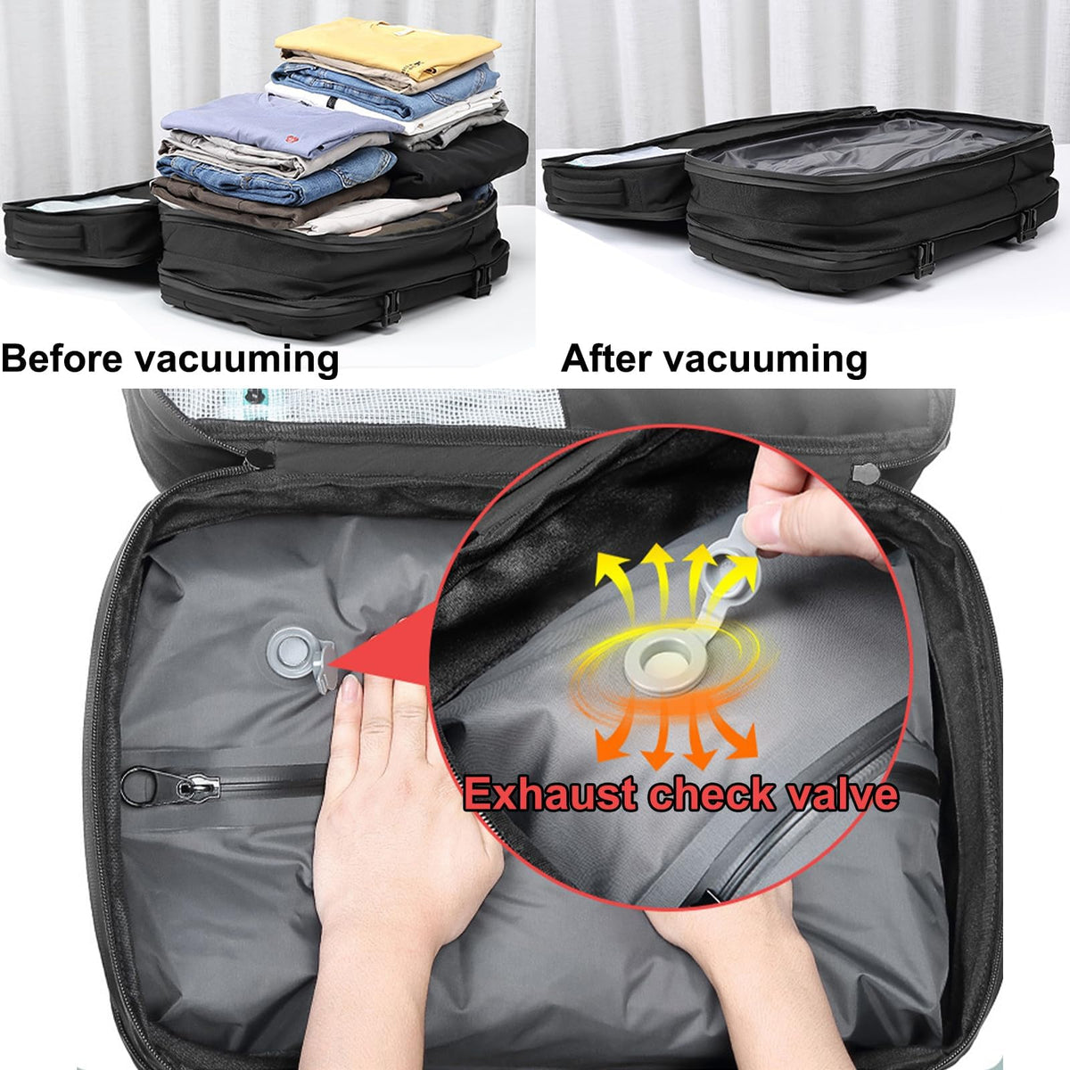 TERRIFI Travel Backpack with Vacuum System, Vacpack Backpack, 16 Gallon Expandable Backpack with Sealed Compression System for Travel (Black)