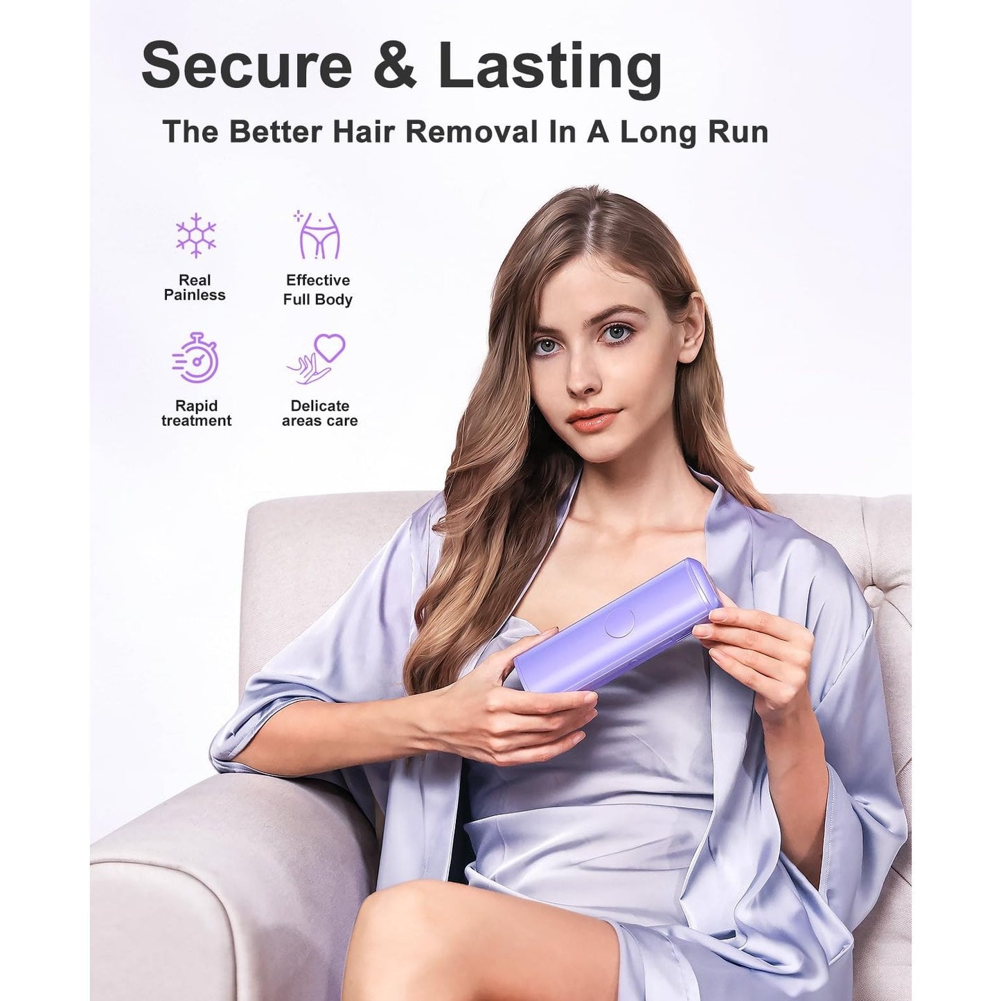 LYSMOSKI IPL Laser Hair Removal Device with Sapphire Ice-Cooling Technology for Women & Men, Painless & Long-Lasting Hair Remover for Full Body Use at Home, Safe on Face, Bikini Line, Armpits, Purple - Medaid International