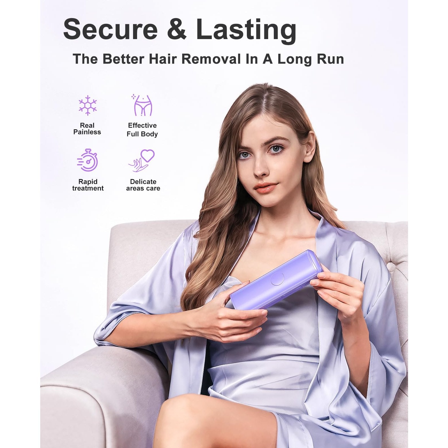 LYSMOSKI IPL Laser Hair Removal Device with Sapphire Ice-Cooling Technology for Women & Men, Painless & Long-Lasting Hair Remover for Full Body Use at Home, Safe on Face, Bikini Line, Armpits, Purple - Medaid International