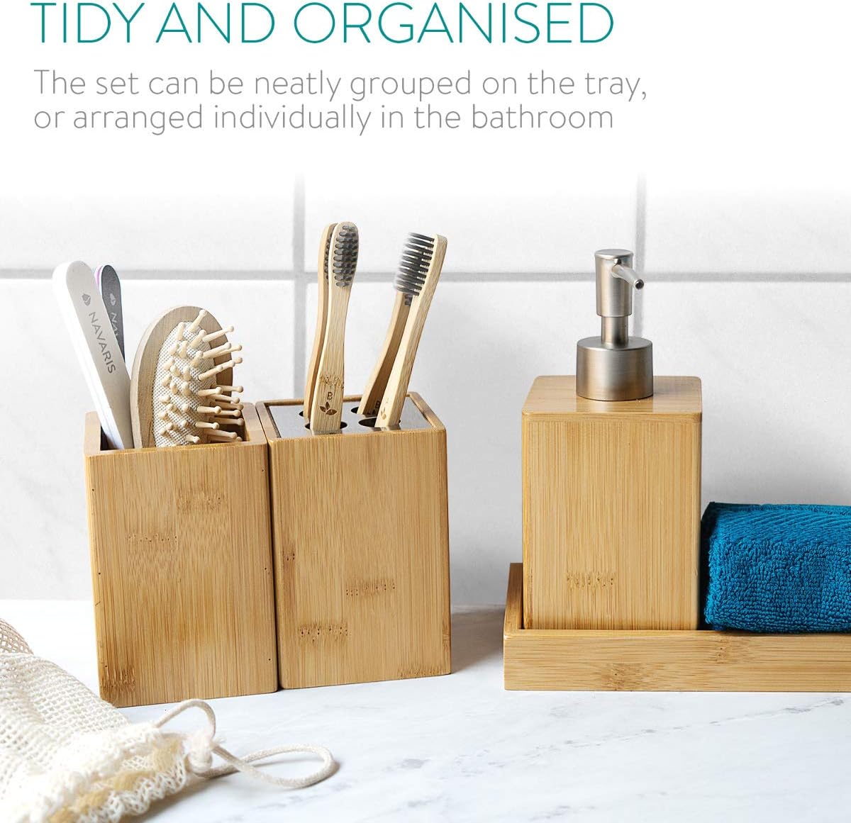 Danny Home Natural Bamboo Bathroom Accessories Set