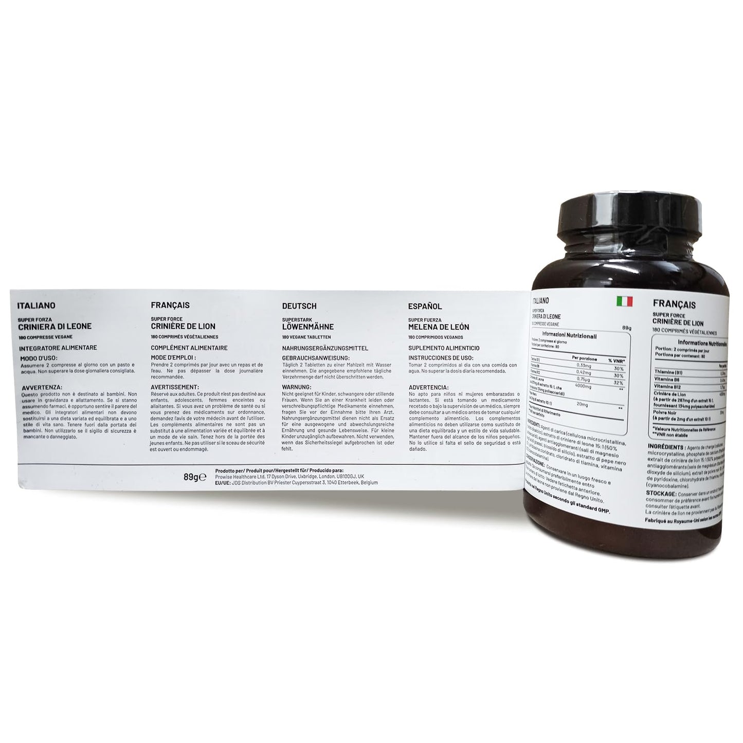 Lions Mane Mushroom Supplement 4000mg with Vitamin B1, B6, B12 & Black Pepper - 180 Super Strength Vegan Tablets with 50% Polysaccharides (Not Powder or Capsules) | Made in The UK by Prowise - Medaid International