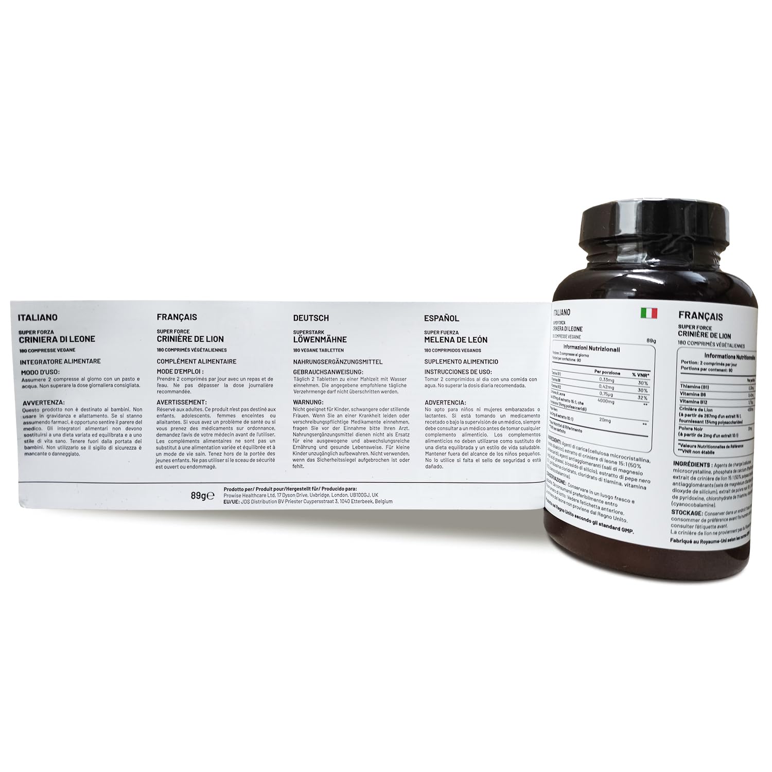 Lions Mane Mushroom Supplement 4000mg with Vitamin B1, B6, B12 & Black Pepper - 180 Super Strength Vegan Tablets with 50% Polysaccharides (Not Powder or Capsules) | Made in The UK by Prowise - Medaid International