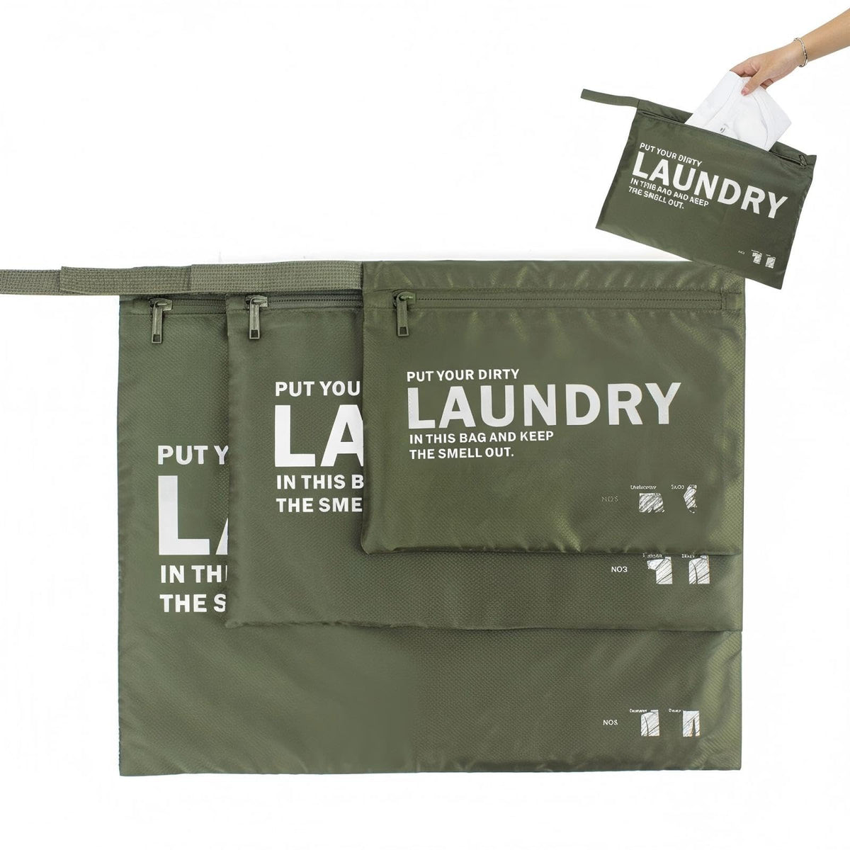 TERRIFI 3 Pack Waterproof Smell Proof Laundry Bags – Reusable Travel Storage for Dirty Wet Clothes, Gym, Swimming, Camping, Home Essentials – Green