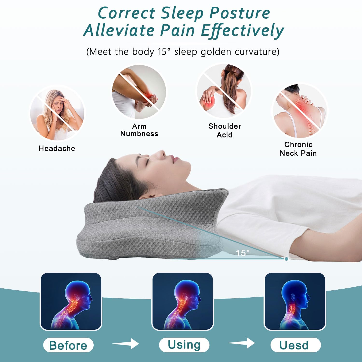 CHxxy Cervical Neck Pillow for Pain Relief Sleeping, Contour Memory Foam Pillows, Ergonomic Side Sleeper Pillows for Adults, Cooling Orthopedic Neck Support Pillow for Back Stomach Sleepers - Medaid International
