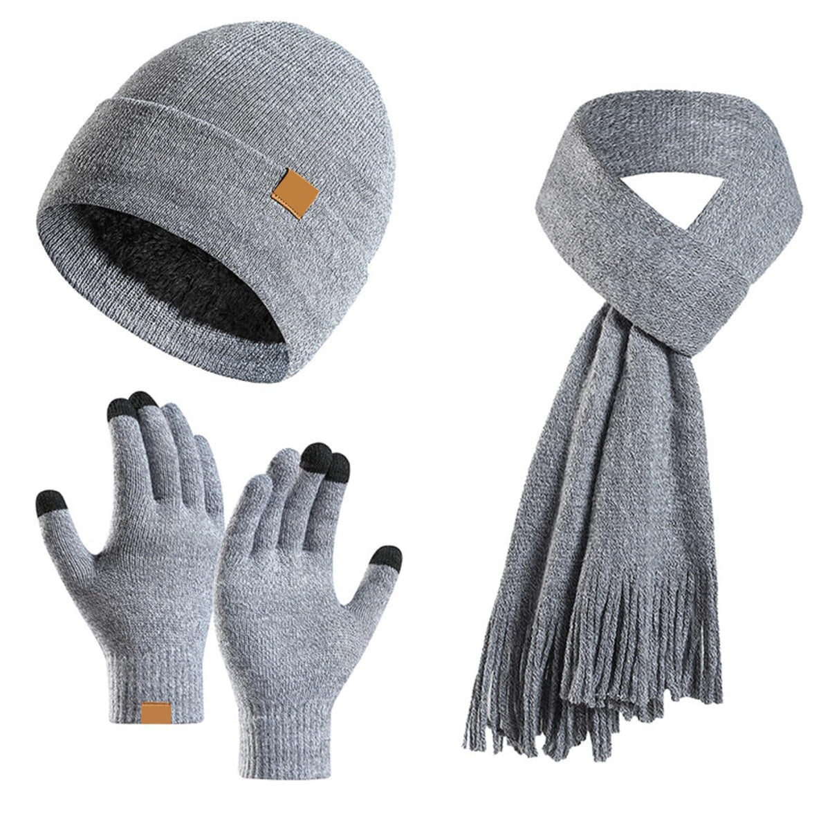 KASTWAVE 3PCS Winter Warm Hat Scarf Gloves Set, Beanie Warm Cotton Scarves, Winter Beanie Hat Scarf Gloves Set For Women Men