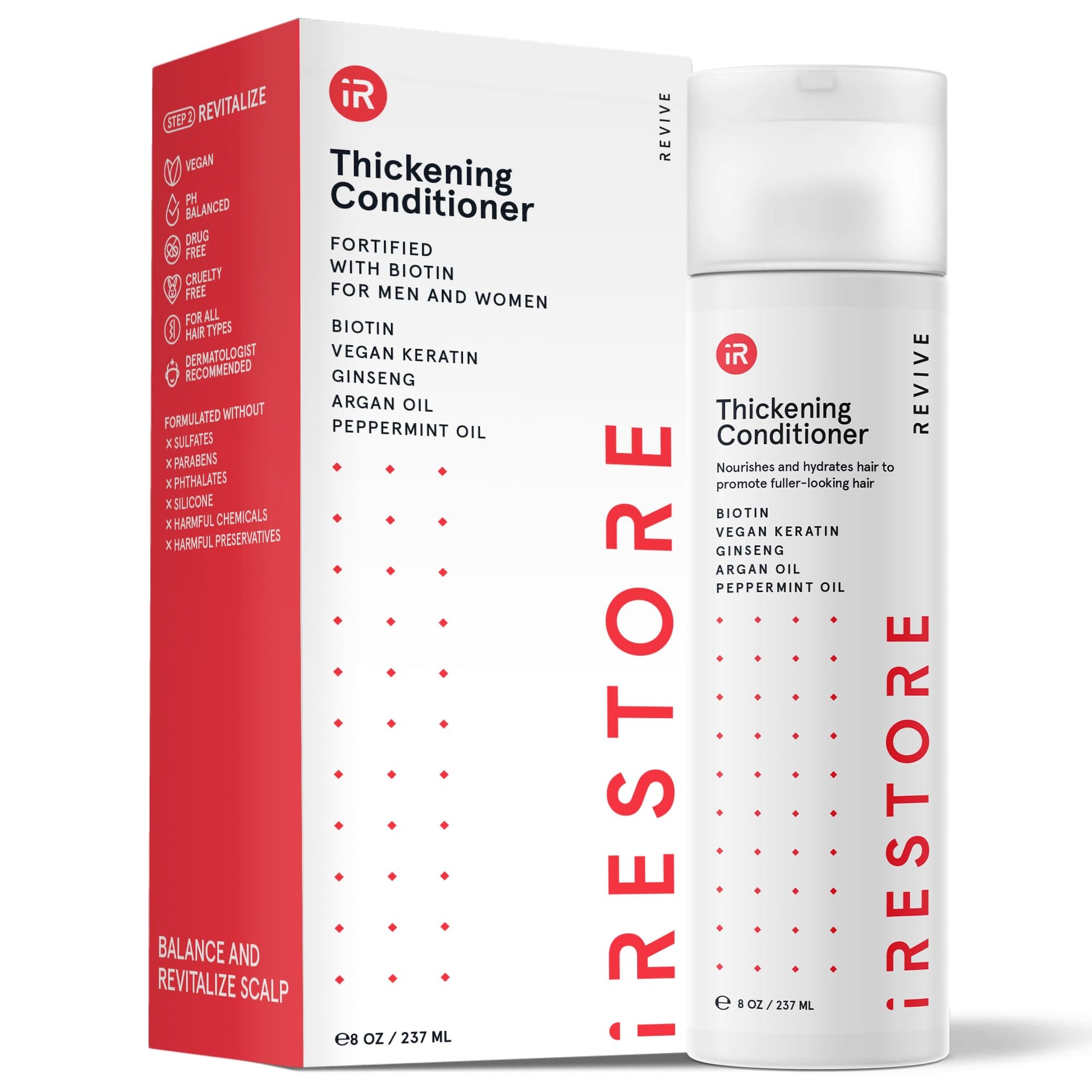 iRESTORE Biotin Hair Conditioner for Damaged Dry Hair - Good for Fine Hair Growth, Volumizing Thickening Conditioner with Ginseng & Argan Oil to Moisturize, Pair With Hair Loss Shampoo - Medaid International