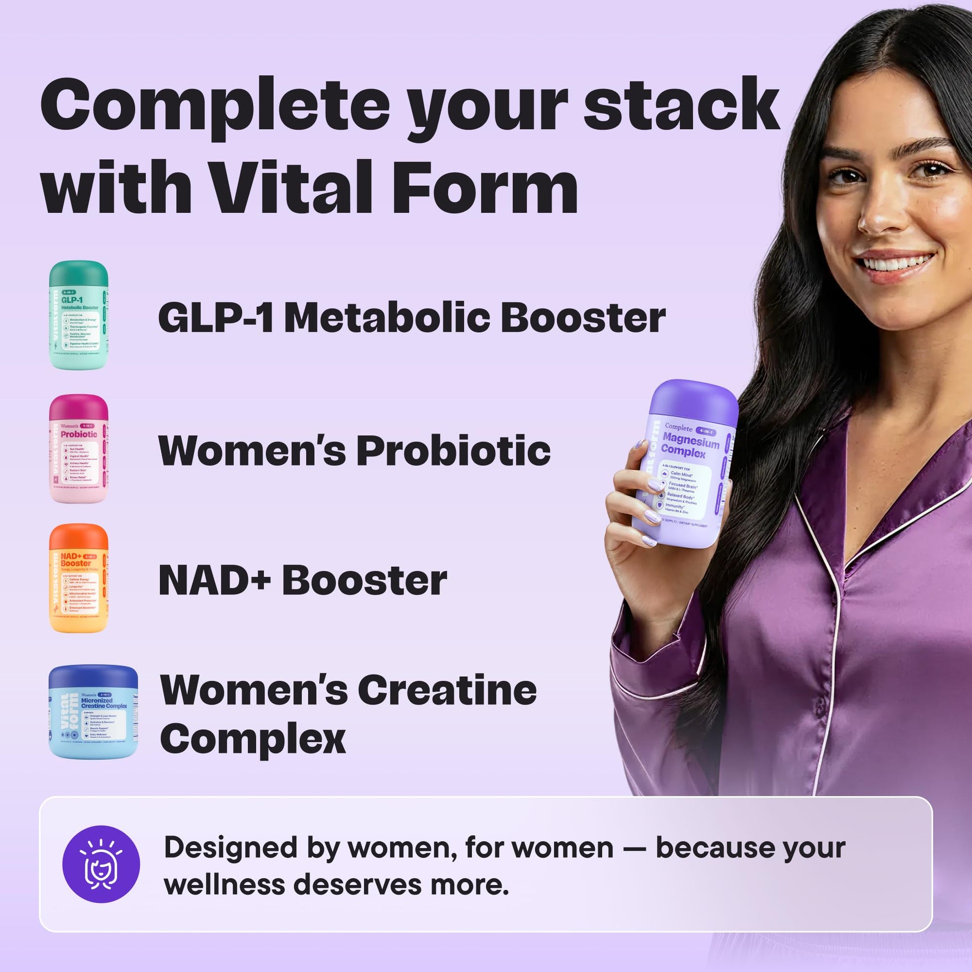 VitalForm Magnesium Glycinate – 4-in-1 Stress, Sleep, Mood & Recovery Support with GABA, L-Theanine, Rhodiola, Zinc & B6 – 200mg – 100 Vegan Capsules – Non-GMO - Medaid International