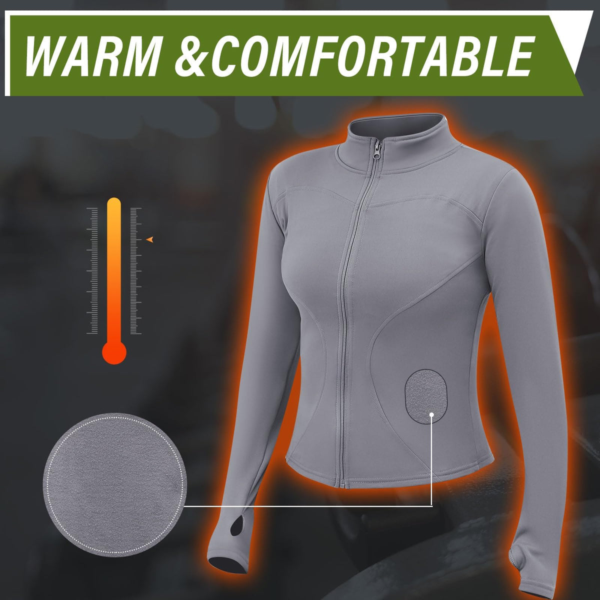 TERRIFI Womens Thermal Gym Tops Shirts 2 Pcs Zip up Long Sleeve Womens Sport Jacket Sports Yoga Tops for Gym Yoga Running Hiking Cycling Black and Grey, M