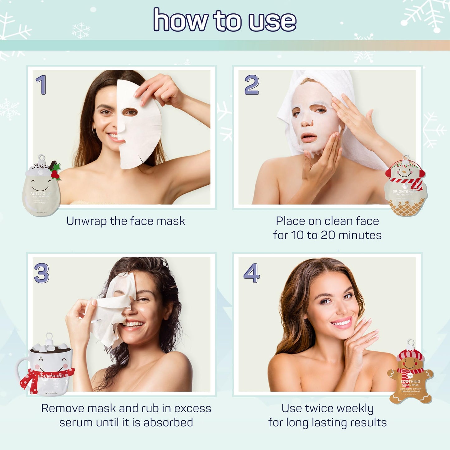 SpaLife Beauty Holiday Treats Christmas Face Mask Bundle | Korean Facial Mask | Hydrating, Soothing and Moisturizing Sheet Mask Set | Stocking Stuffers for Women | Bulk Christmas Gifts | 12 Pack - Medaid International