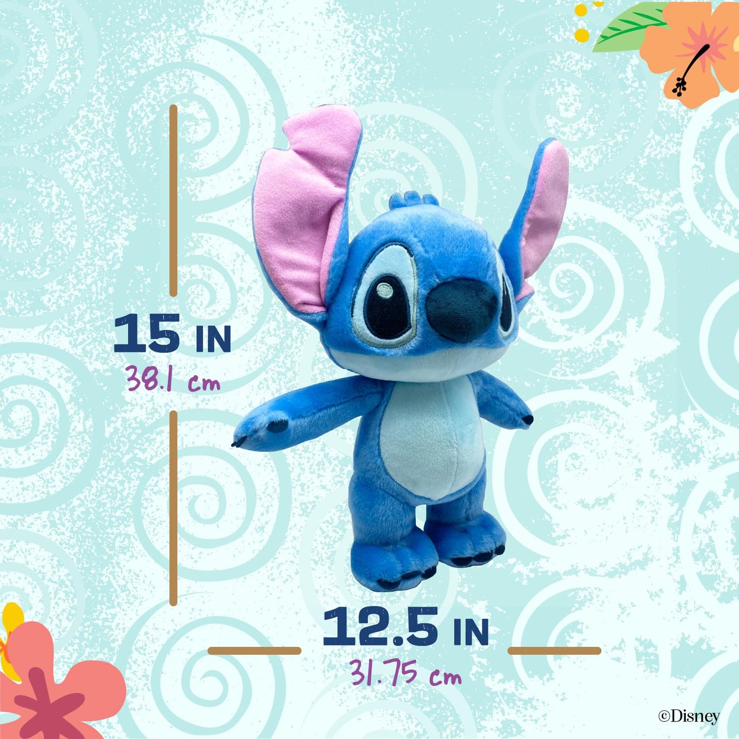 Disney Baby Lilo & Stitch Soft Huggable Stuffed Animal Cute Plush Toy for Toddler Boys and Girls, Gift for Kids, Blue Stitch 15 Inches - Medaid International