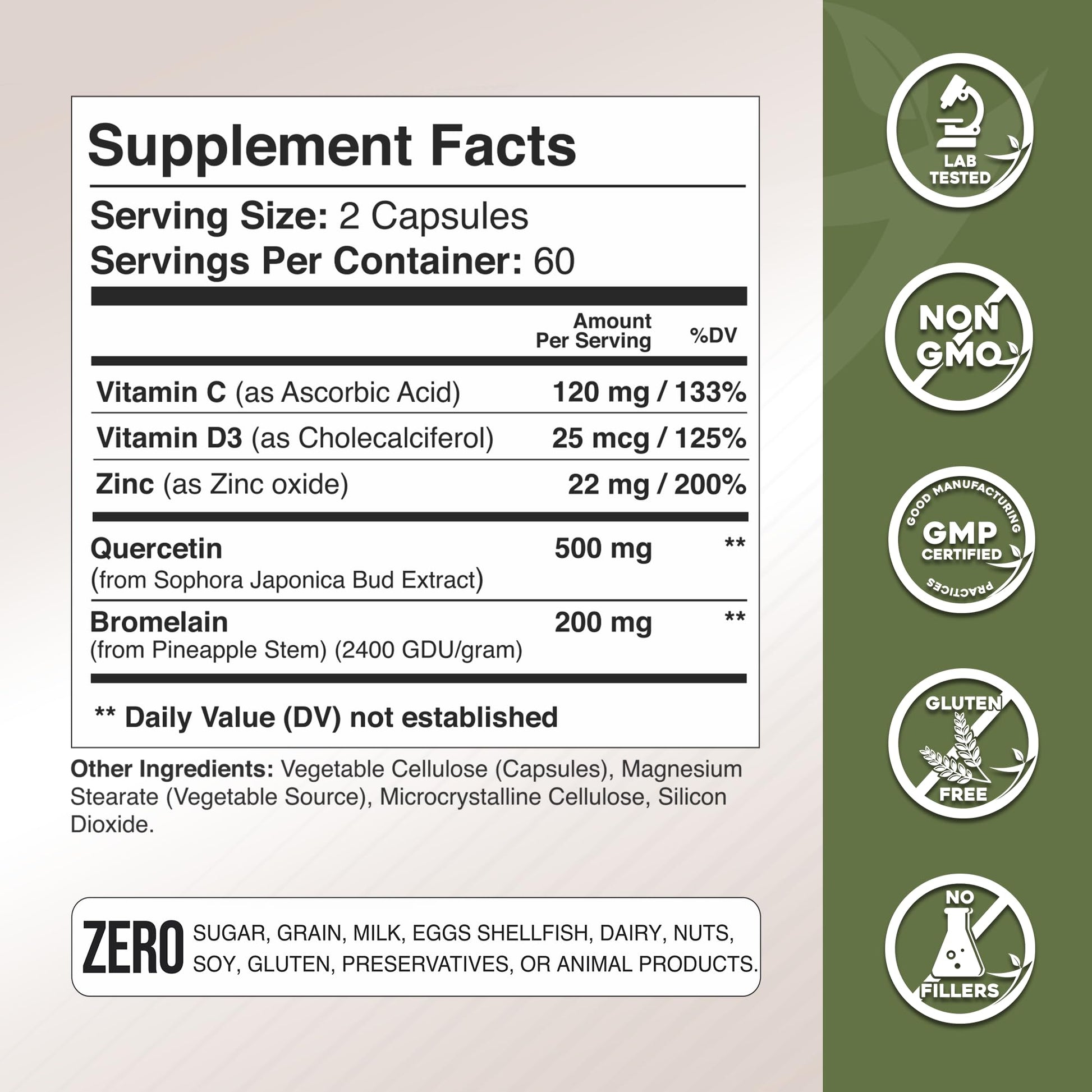 Gade Nutrition Quercetin with Bromelain Vitamin C and Zinc Vitamin D3 | Immune Support Supplement in Capsules | Non-GMO, Gluten-Free, Vegan | Made in The USA | 2 Month Supply - Medaid International