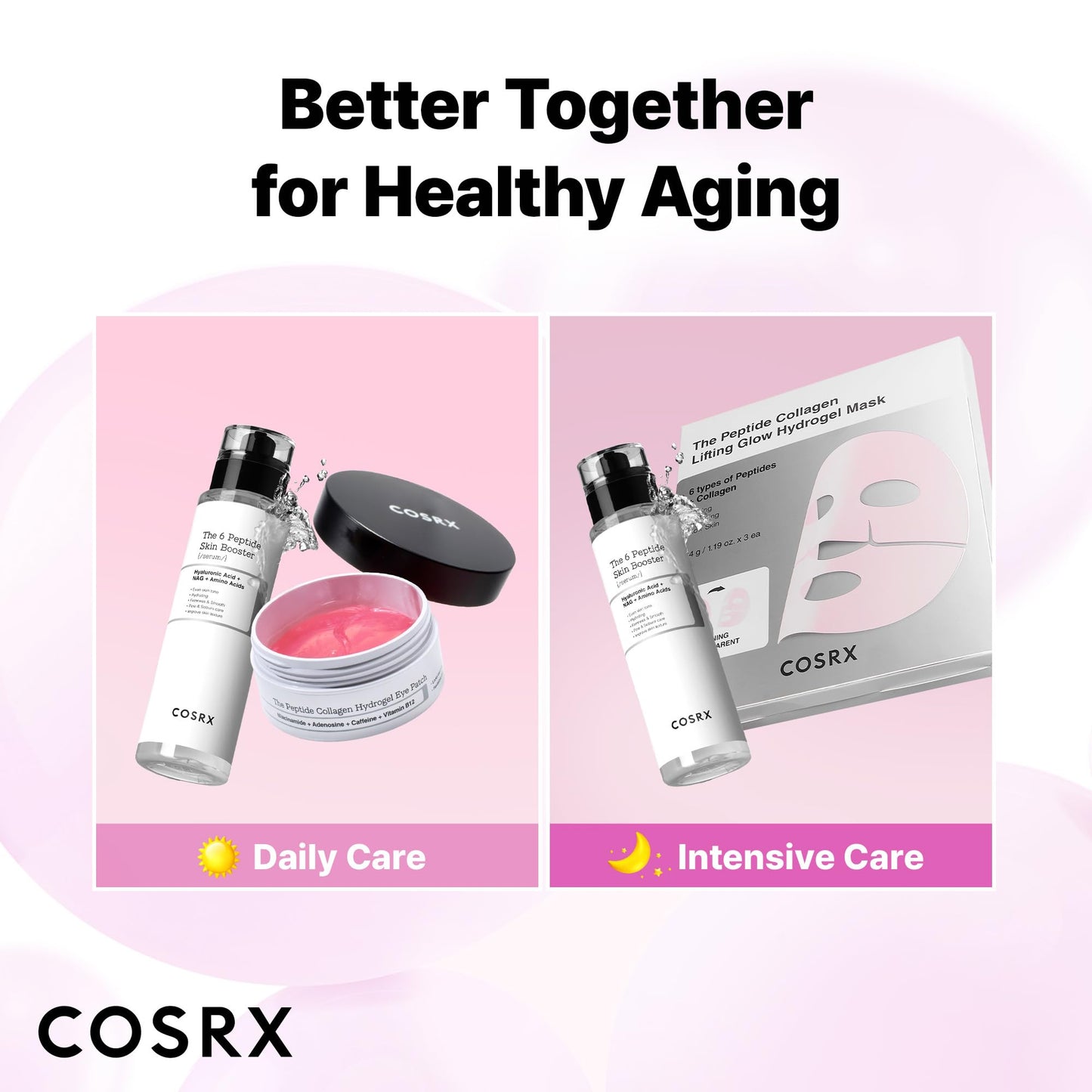COSRX Pink Peptides Collagen Hydrogel Eye Patch for Puffy Eyes and Dark Circles, Under Eye Mask, 60 Under Eye Patches, Korean Skin Care, Stocking stuffers for women - Medaid International
