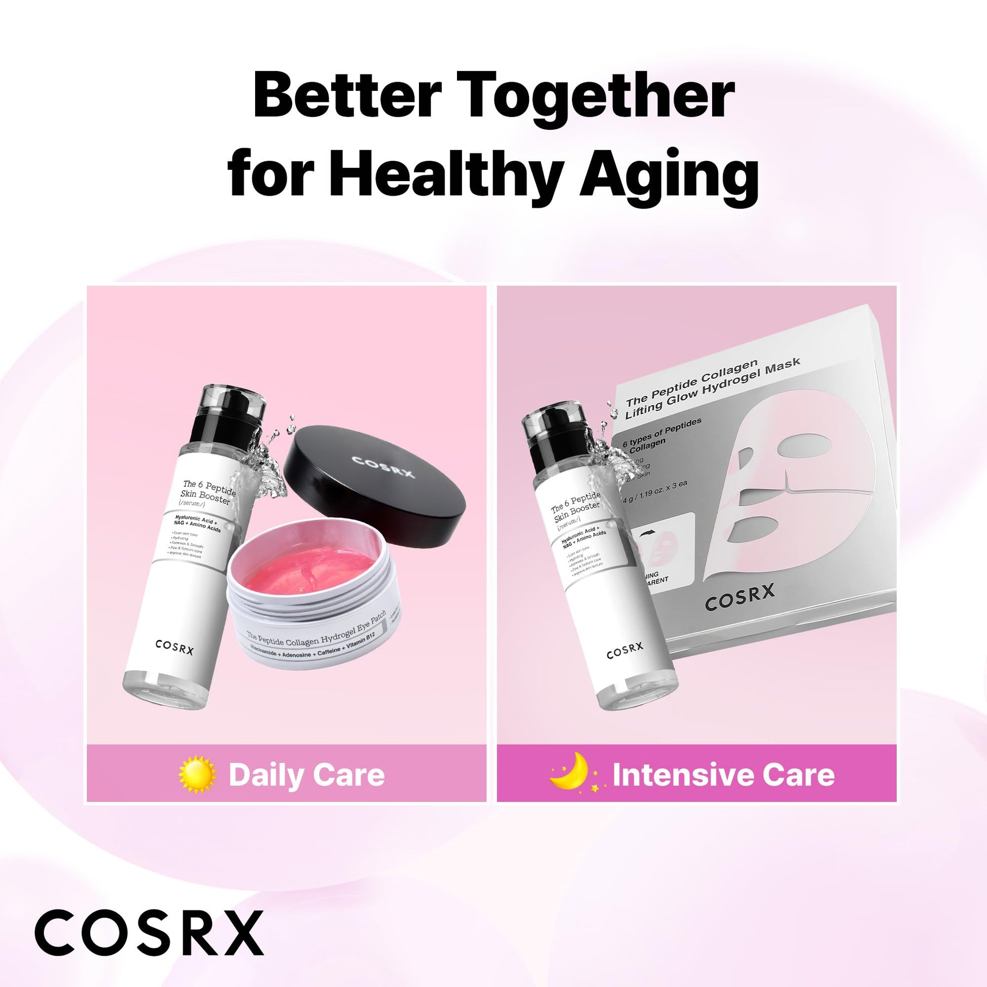 COSRX Pink Peptides Collagen Hydrogel Eye Patch for Puffy Eyes and Dark Circles, Under Eye Mask, 60 Under Eye Patches, Korean Skin Care, Stocking stuffers for women - Medaid International