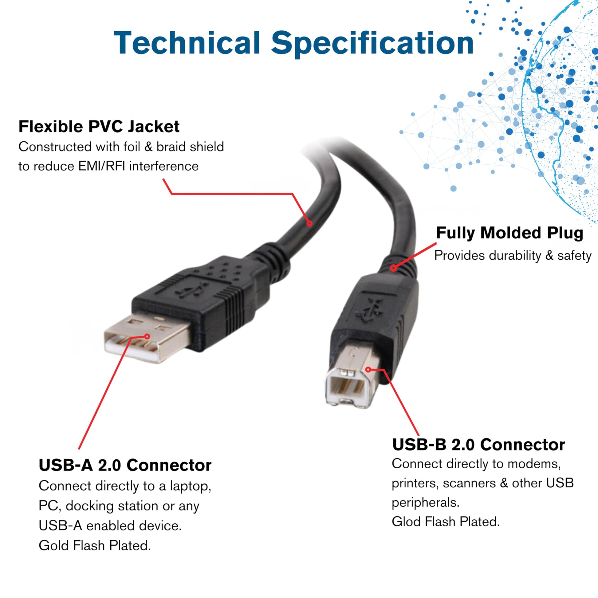 C2G USB Cable, USB 2.0 Cable, USB A to B Cable, 3.28 Feet (1 Meter), Black, Cables to Go 28101 - Medaid International