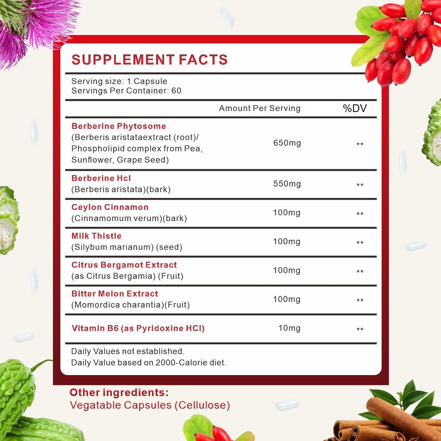 Spliferkou 7-in-1 Berberine Phytosome with Ceylon Cinnamon, Berberine Complex Supports Metabolic, Liver Function and Immune System, Non-GMO, Gluten-Free - 60 Capsules - Medaid International