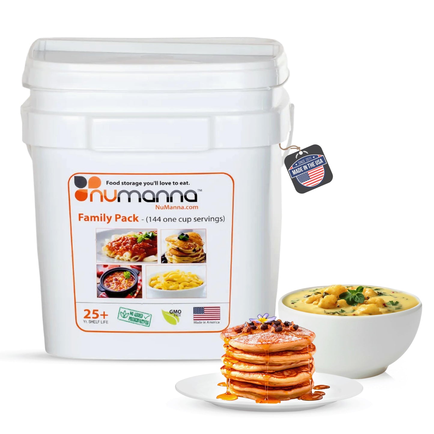 Numanna Family Pack Emergency Food Storage Bucket – 144 Servings, 20 lbs | 1-Month Survival Meal Kit for Long-Term Preparedness | Non-GMO Freeze-Dried Meals in Resealable Pouches | Healthy, Nutritious Everyday Food Supply | 25+ Year Shelf Life | Made in U