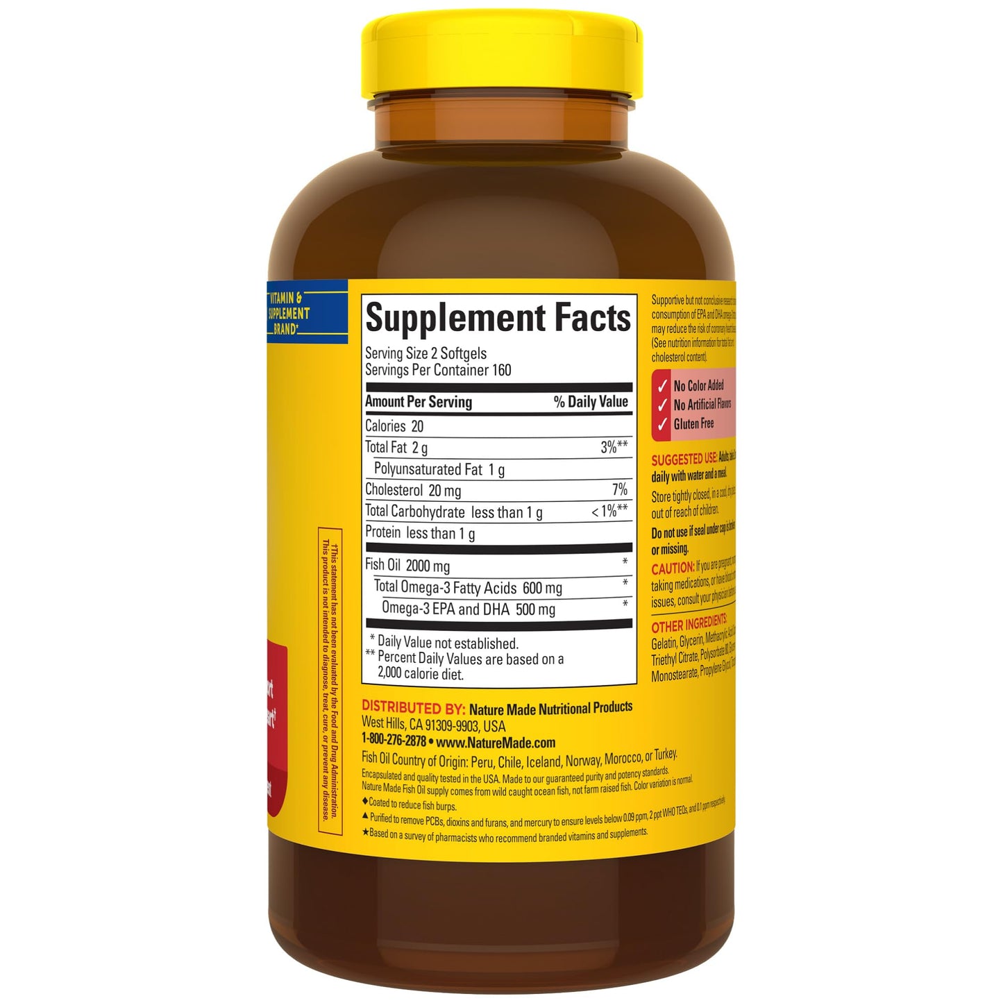 Nature Made Burp Less Fish Oil Omega 3 Supplements, 1000mg Softgels, Omega 3 Fish Oil Supplements for Healthy Heart Support, 320 Softgels, 160 Day Supply - Medaid International
