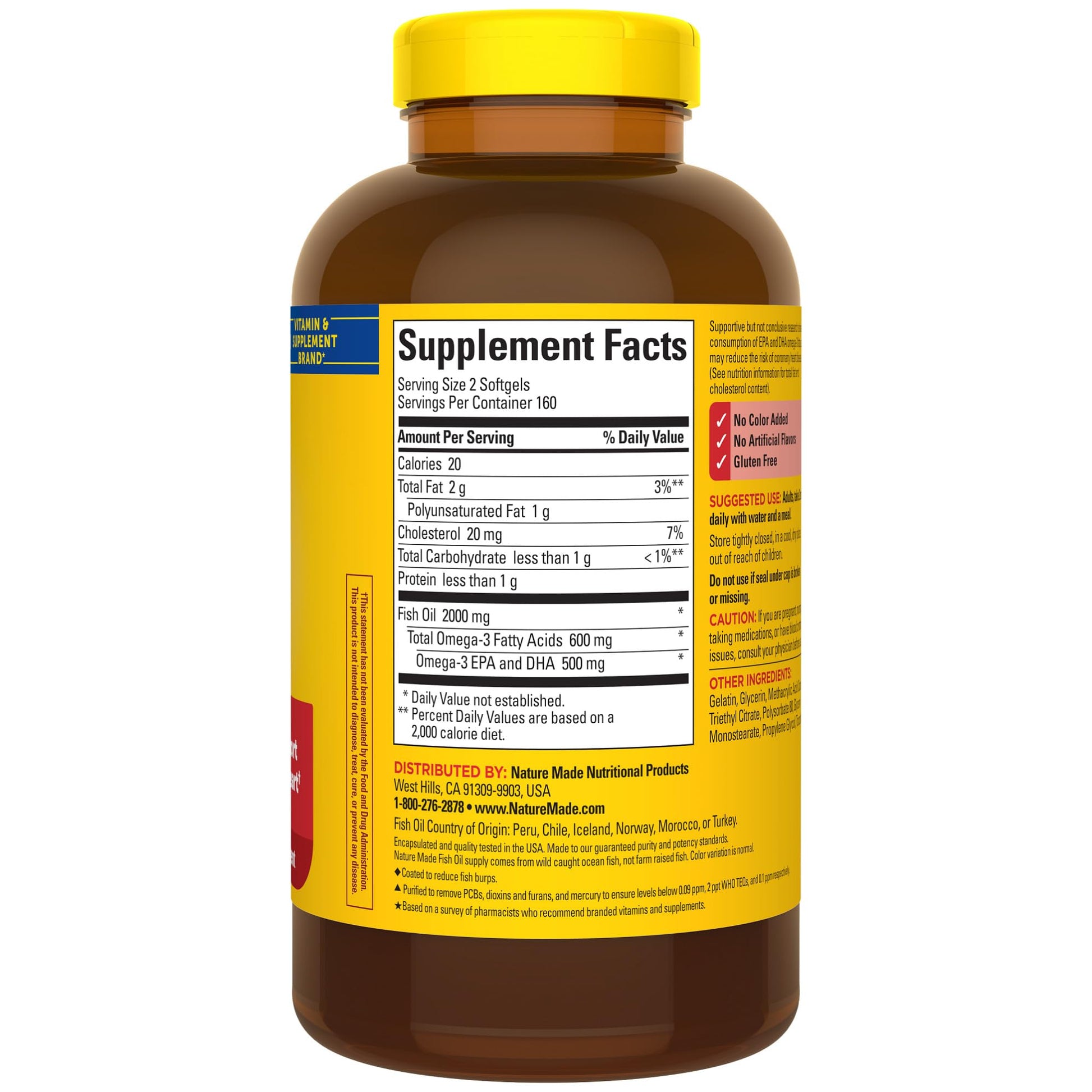Nature Made Burp Less Fish Oil Omega 3 Supplements, 1000mg Softgels, Omega 3 Fish Oil Supplements for Healthy Heart Support, 320 Softgels, 160 Day Supply - Medaid International