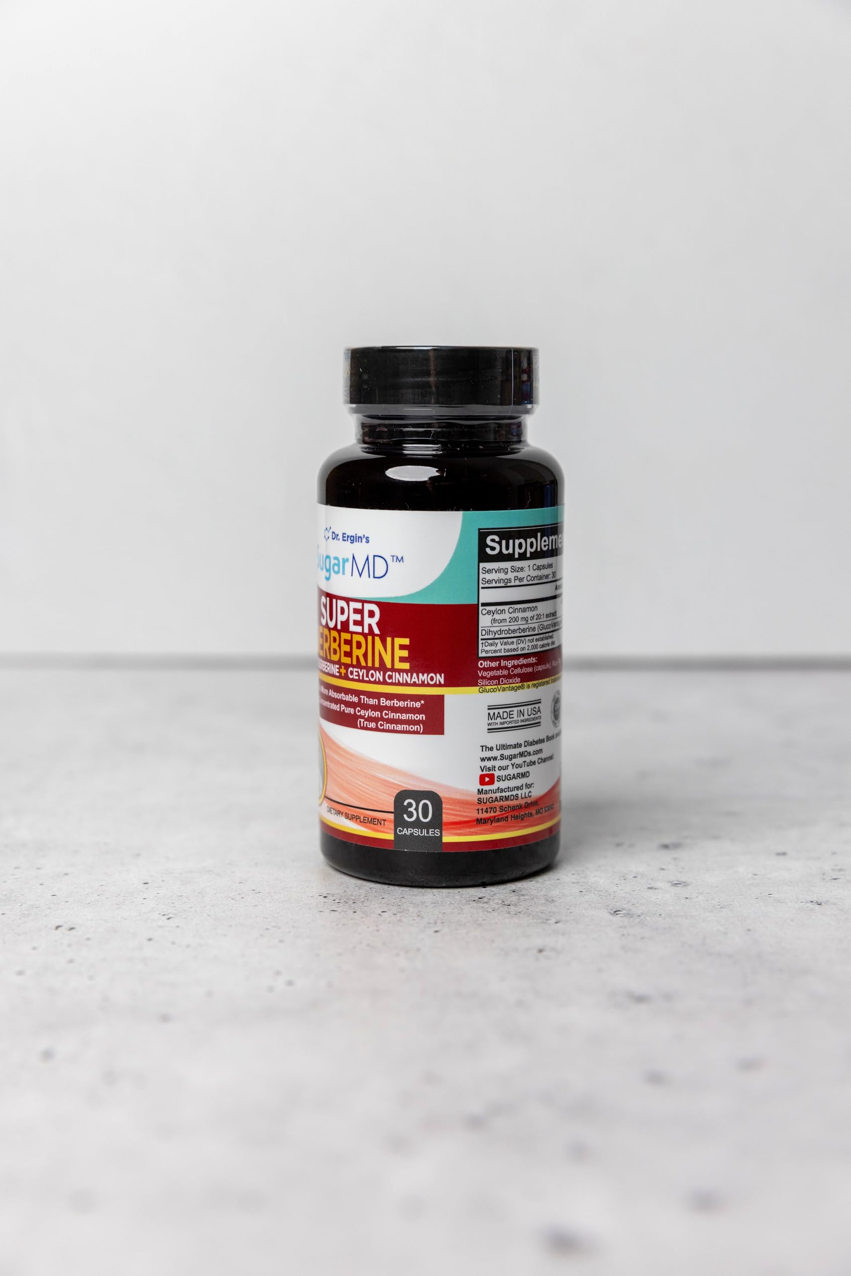 SugarMD Super Berberine Supplement – 250mg GlucoVantage Dihydroberberine with Ceylon Cinnamon - 5X More Absorbable Than Regular Berberine – 30 Capsules (30 Day Supply) - Medaid International