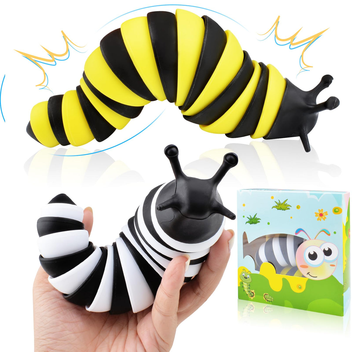 Cevioce Fidget Slug Toy, Sensory Slug Fidget Toy for Kids & Adults, 1Pc Cute 3D Articulated Stim Toy - Can Be Spliced, Safe｜Exercise Wrist Strength & Stress Relief, Great Gift for ADHD Autism