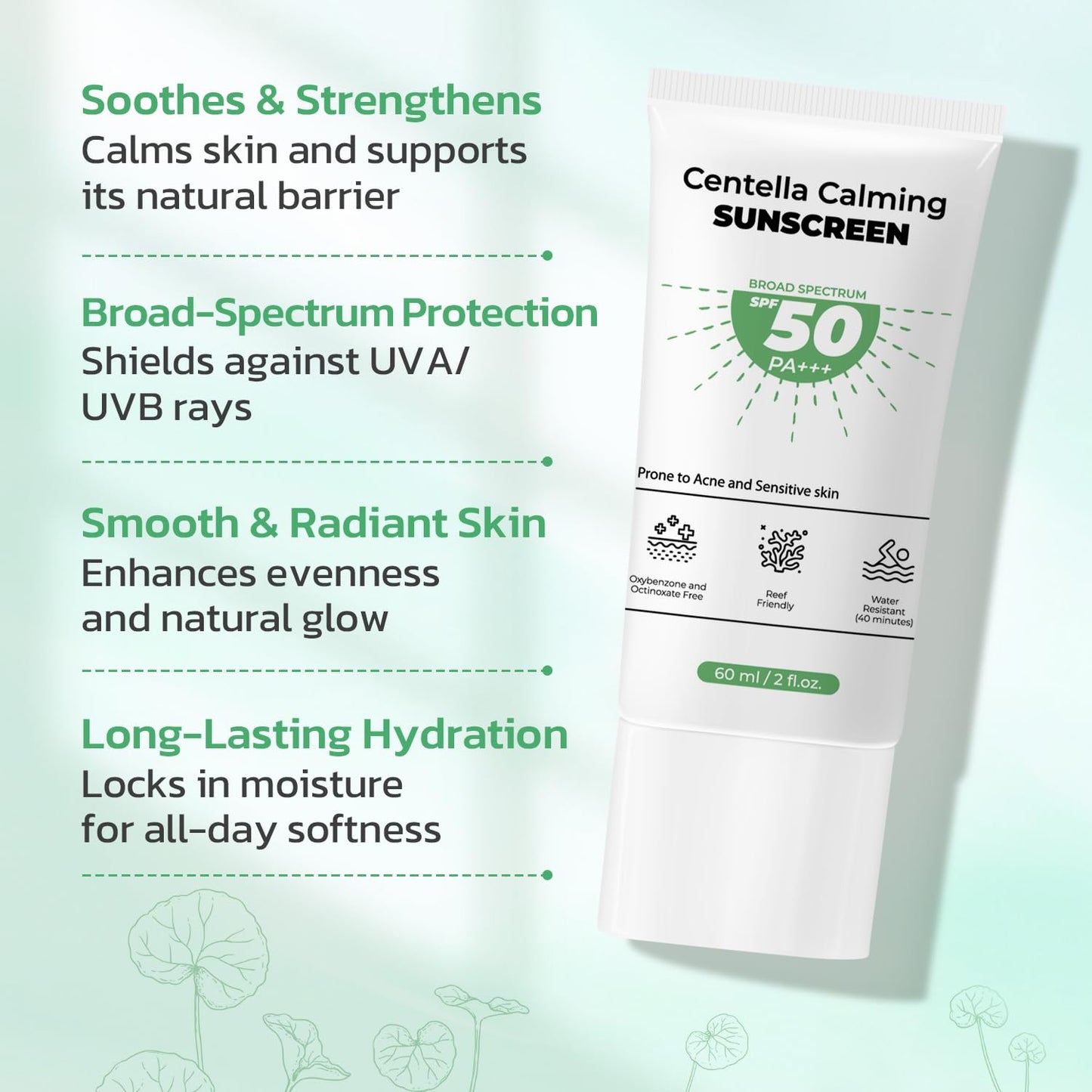 Centella Sunscreen SPF 50 PA+++ - Hyalu CICA Water-Fit Sun Serum - No White Cast Sensitive Skin Calming Protector Solar 2 fl.oz - Medaid International