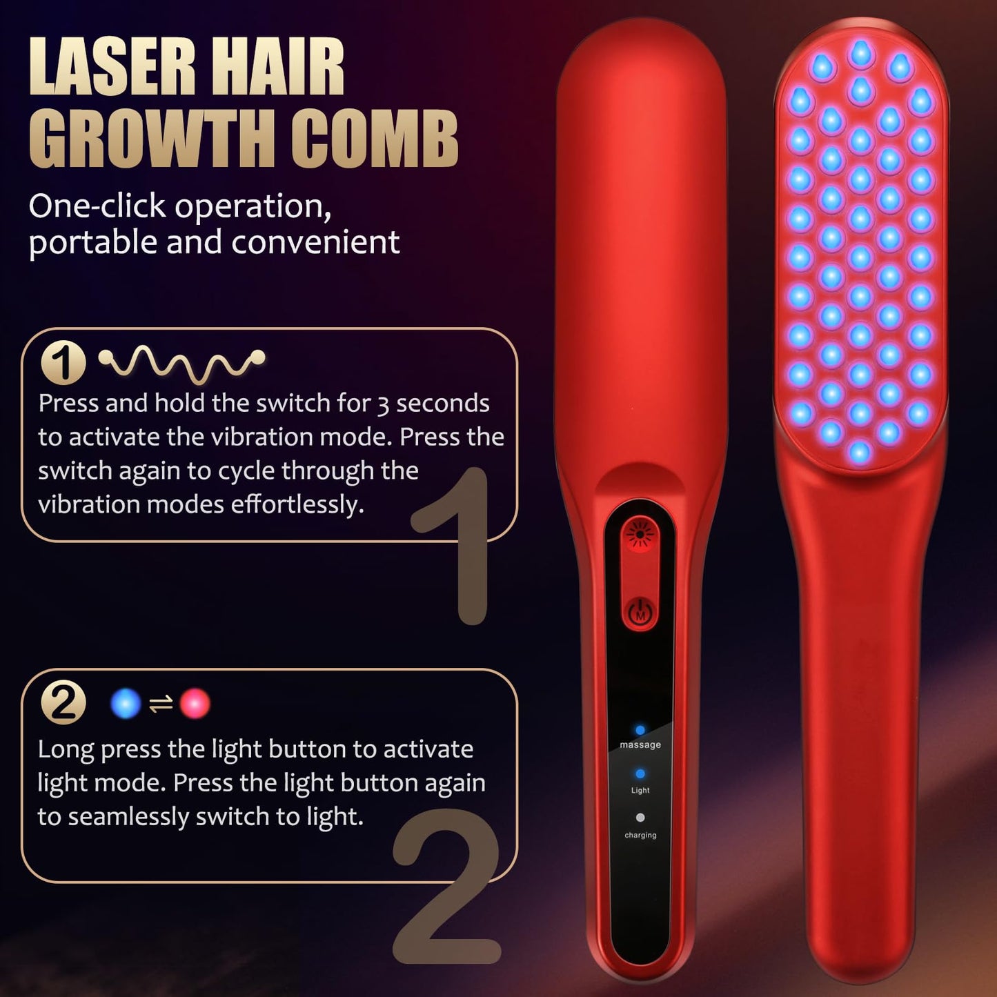 Laser Hair Growth Comb，Red Light Hair Growth Treatment for Men & Women（Red 1pcs ） - Medaid International
