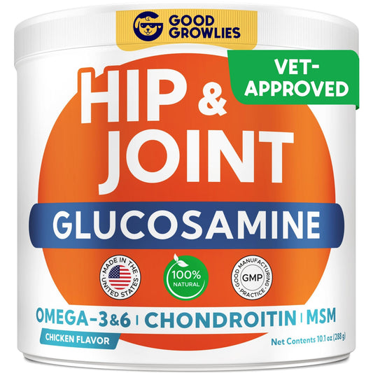 GOODGROWLIES Glucosamine for Dogs Hip & Joint Supplement - Chondroitin, Omega-3, MSM - Joint Health & Pain Relief - Senior & Large Dogs - Made in USA - 120 Mobility Chews