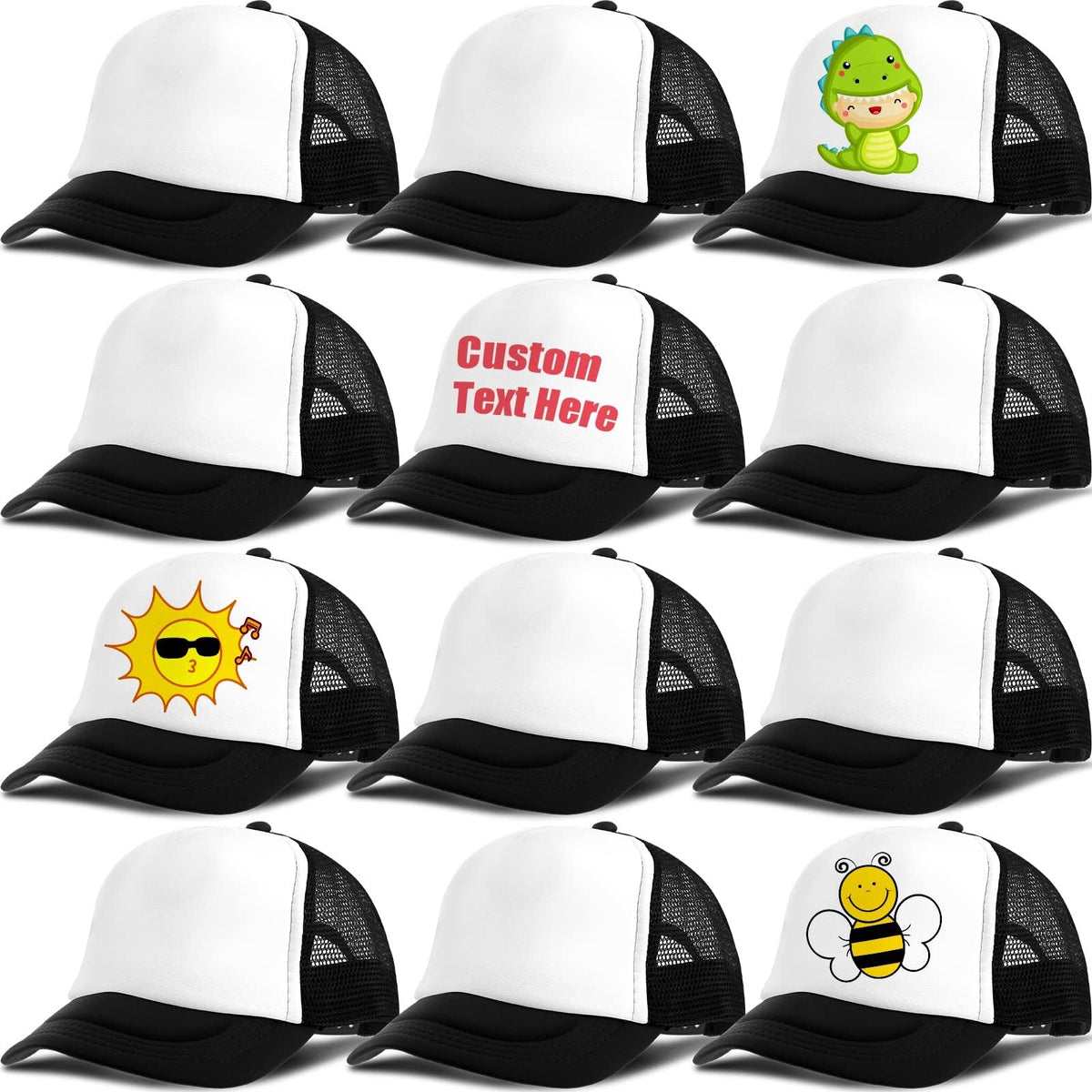 TERRIFI 12 Pack Adjustable Sublimation Blank Hats Baseball Caps, Printing Custom Polyester Plain Mesh Trucker Hat, Suitable for Outdoor, Unisex