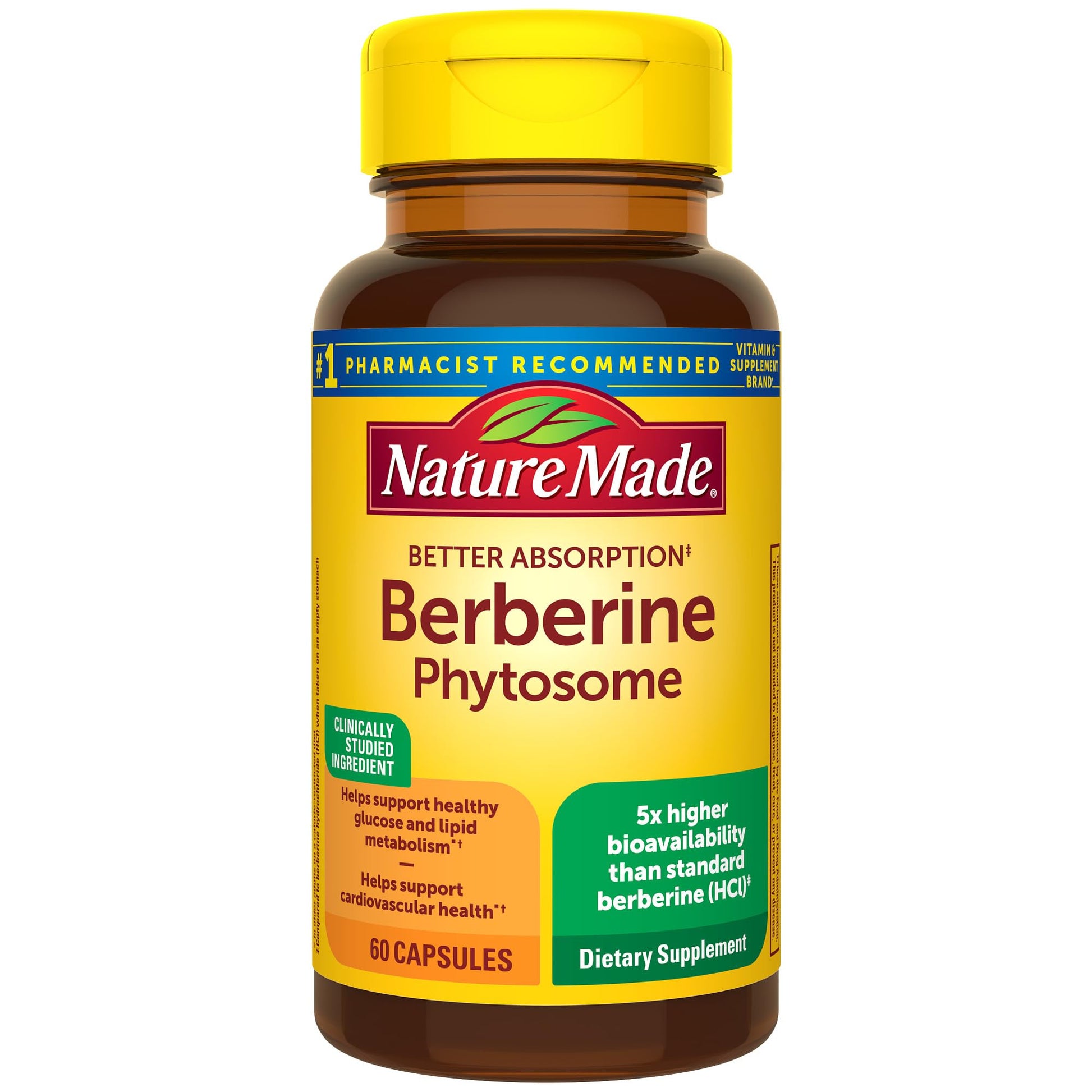 Nature Made Better Absorption Berberine Phytosome Capsules, 1100mg Per 2 Capsules Daily, Berberine Supplement for Cardiovascular Health Support, 60 Capsules, 30 Day Supply - Medaid International