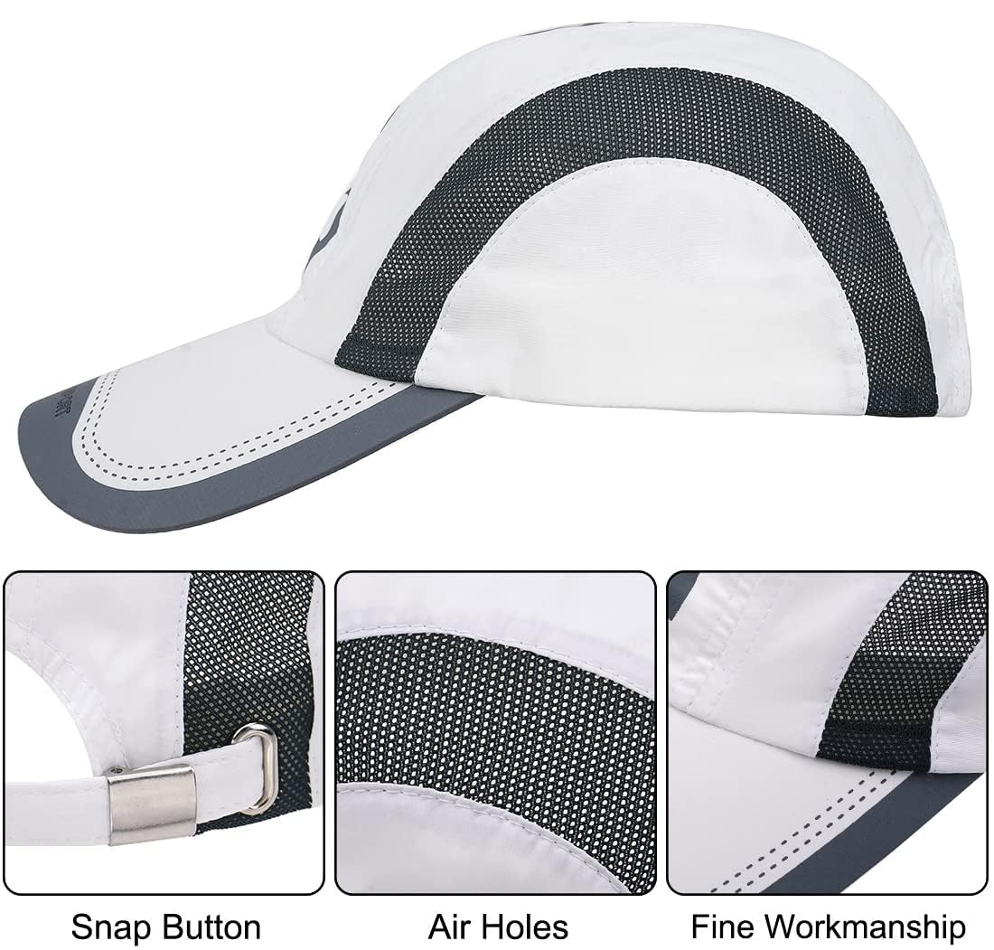 TERRIFI Quick Drying Baseball Cap, Sun Hats for Men & Women, Mesh Lightweight Protection UV for Outdoor Sports (White)