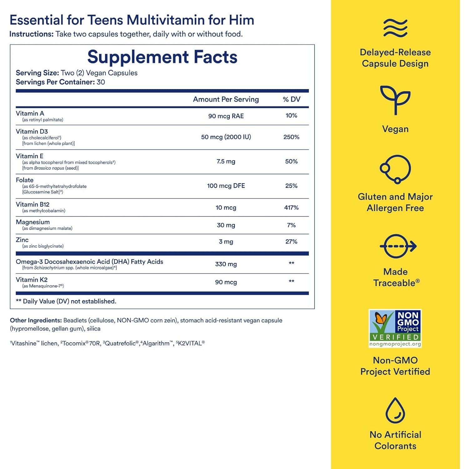Ritual Teen Vitamins for Boys - Zinc, Vitamin A and D3 for Immune Function Support*, Omega-3 DHA & B12 for Brain Health, Non-GMO, Mint Essenced, 30 Day Supply, 60 Vegan Capsules - Medaid International