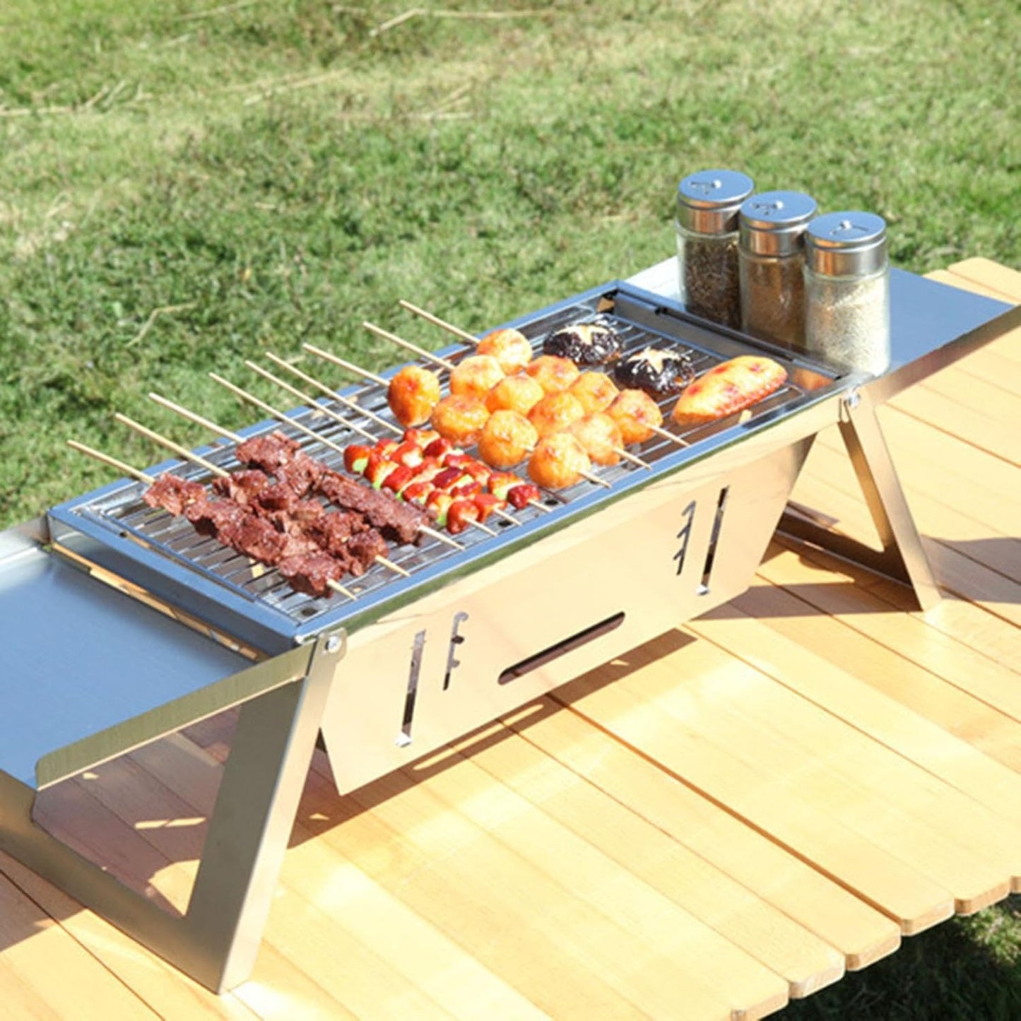 BBQ Barbecue Grill Outdoor, Portable Folding Charcoal Barbecue, Stainless Steel Small Barbeque Grill for Camping Picnic Terrace Travel