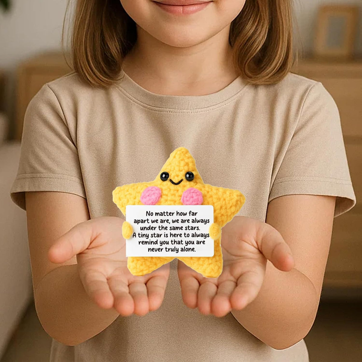 KASTWAVE Positive Crochet Star Gift, Handmade Pocket Star Doll with Affirmation Tag, Cute Crochet Keepsake for Desk, Car, Backpack, Birthday & Graduation Present