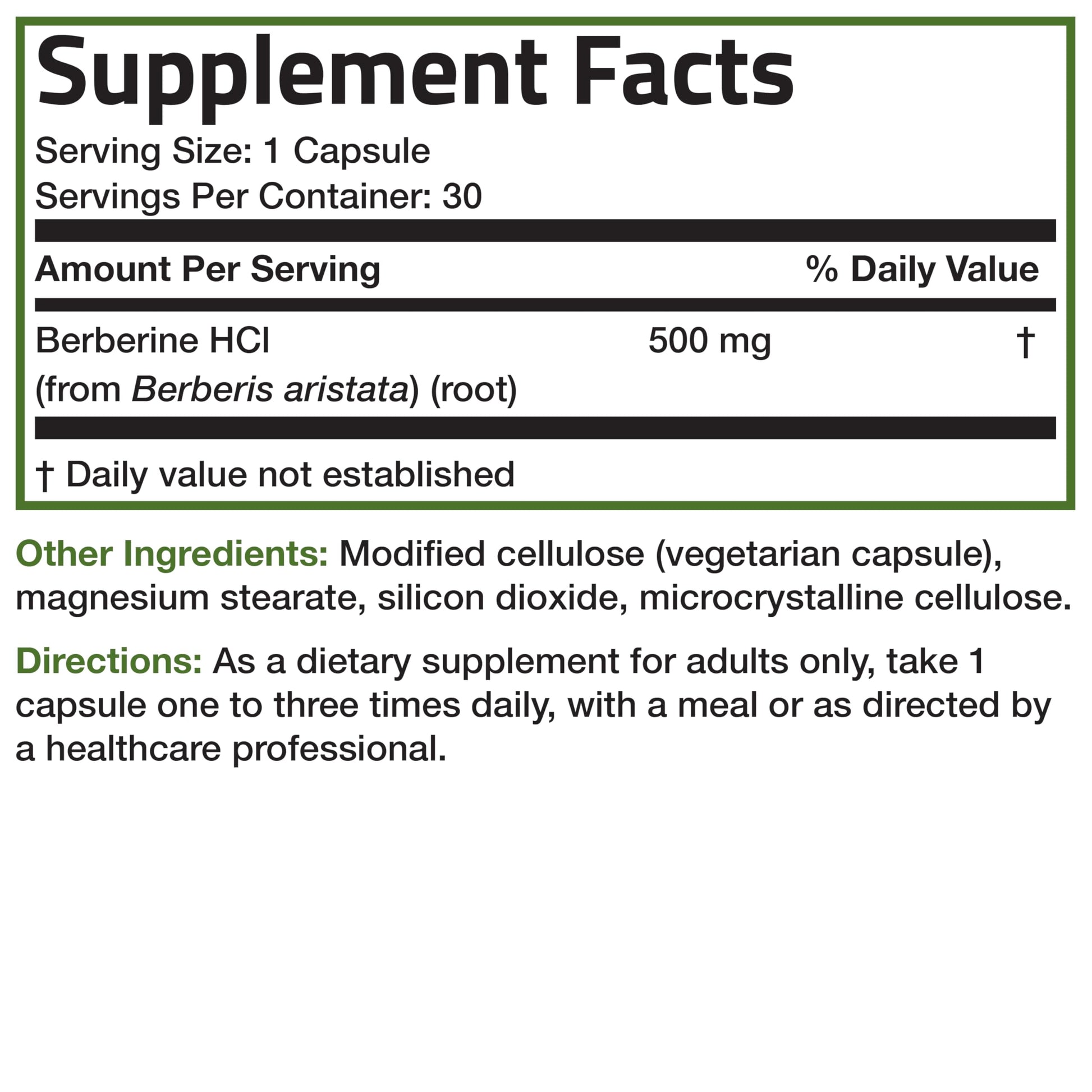 Bronson Berberine As Berberine HCI Berberis Aristata 500mg Per Vegetarian Capsule Non-GMO, 30 Vegetarian Capsules - Medaid International
